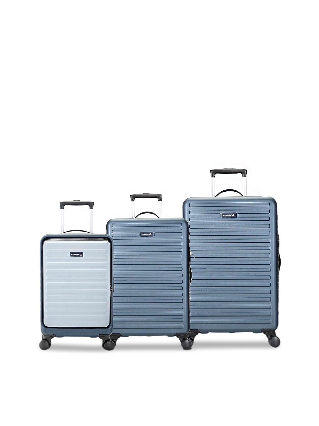 Assembly Set Of 3 Blue Textured Hard-Sided Trolley Suitcase Price in India