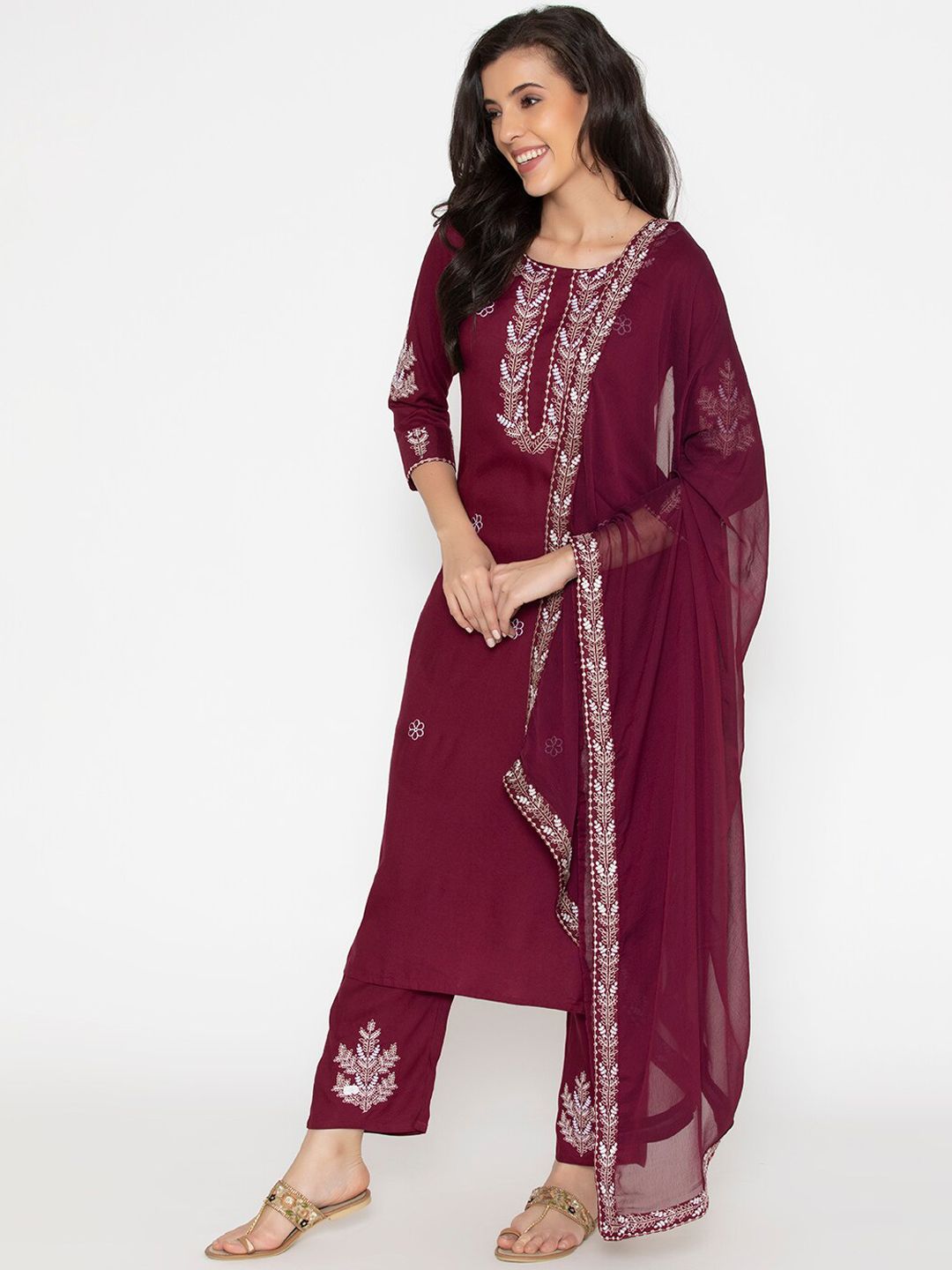 SAABHI Women Maroon Kurta with Palazzos & With Dupatta Price in India