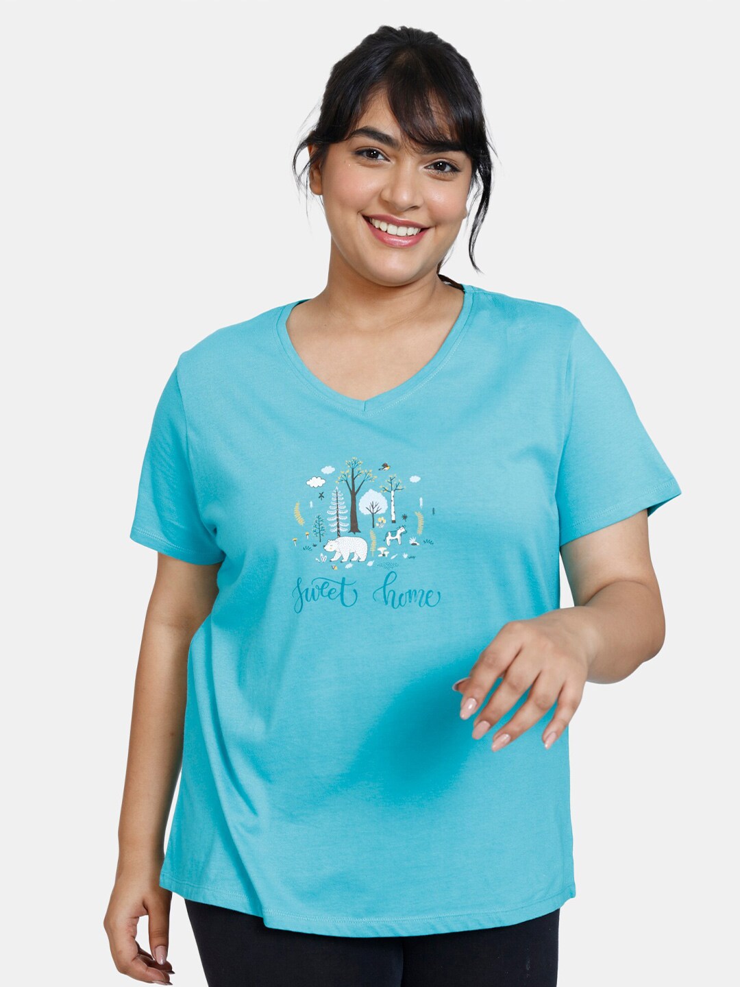 Zivame Blue Printed Cotton Lounge T-shirt Price in India
