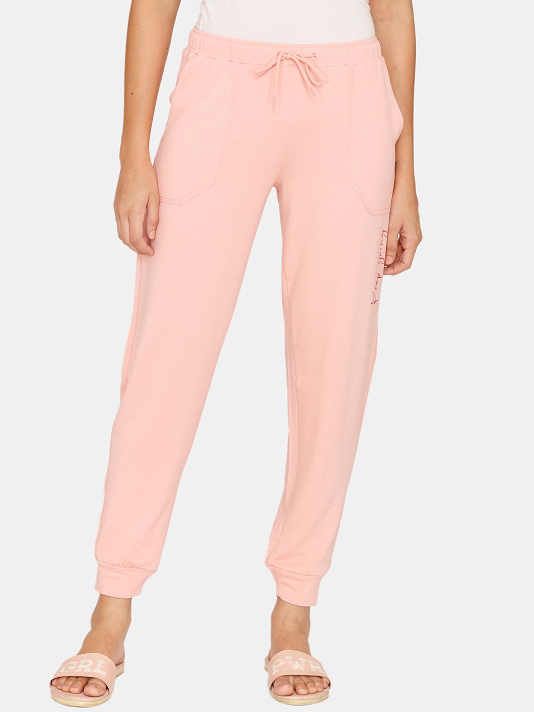 Zivame Women Peach Solid Jogger Lounge Pants Price in India