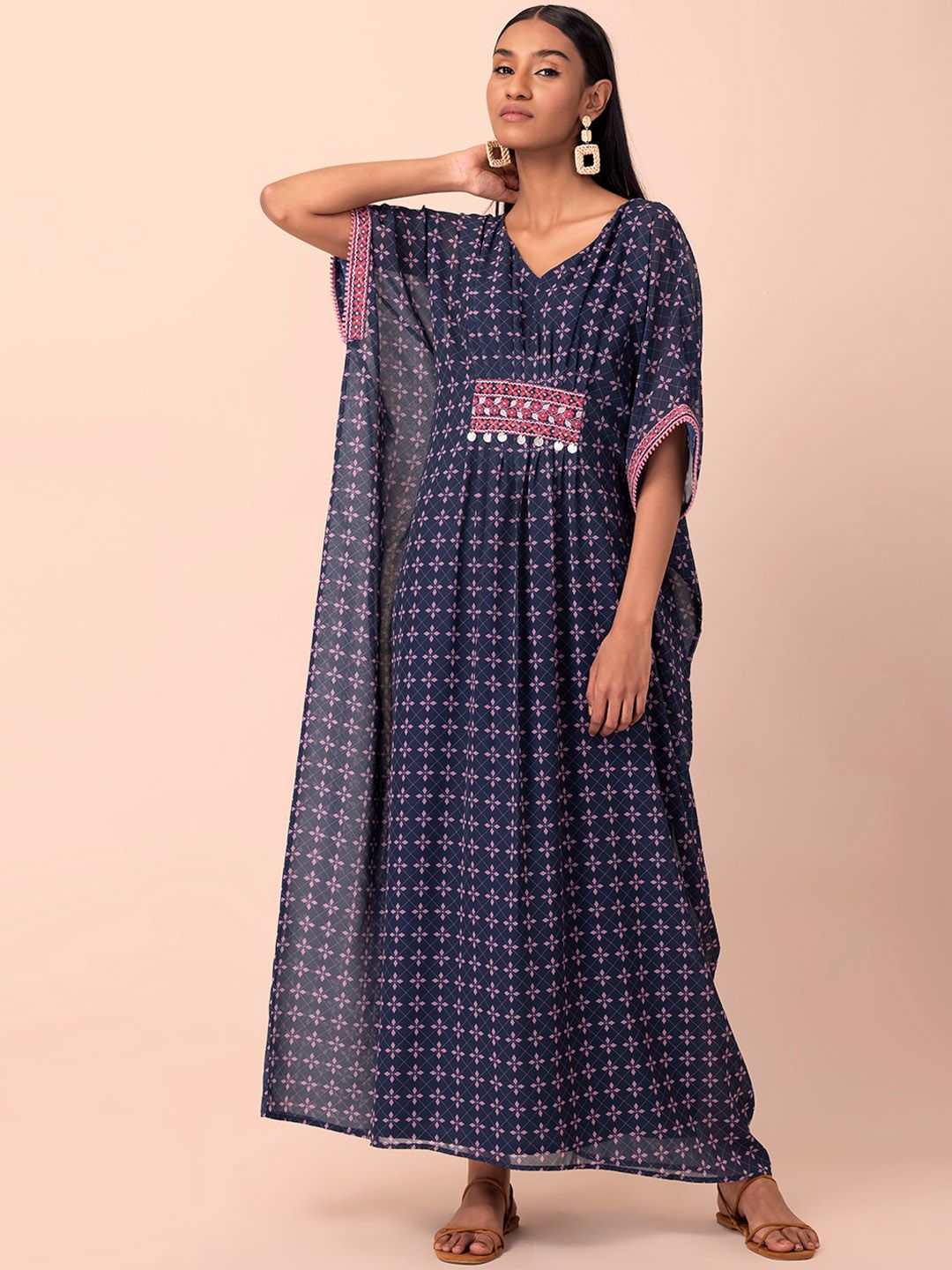 INDYA Blue & Pink Printed Kaftan Maxi Kurta Price in India
