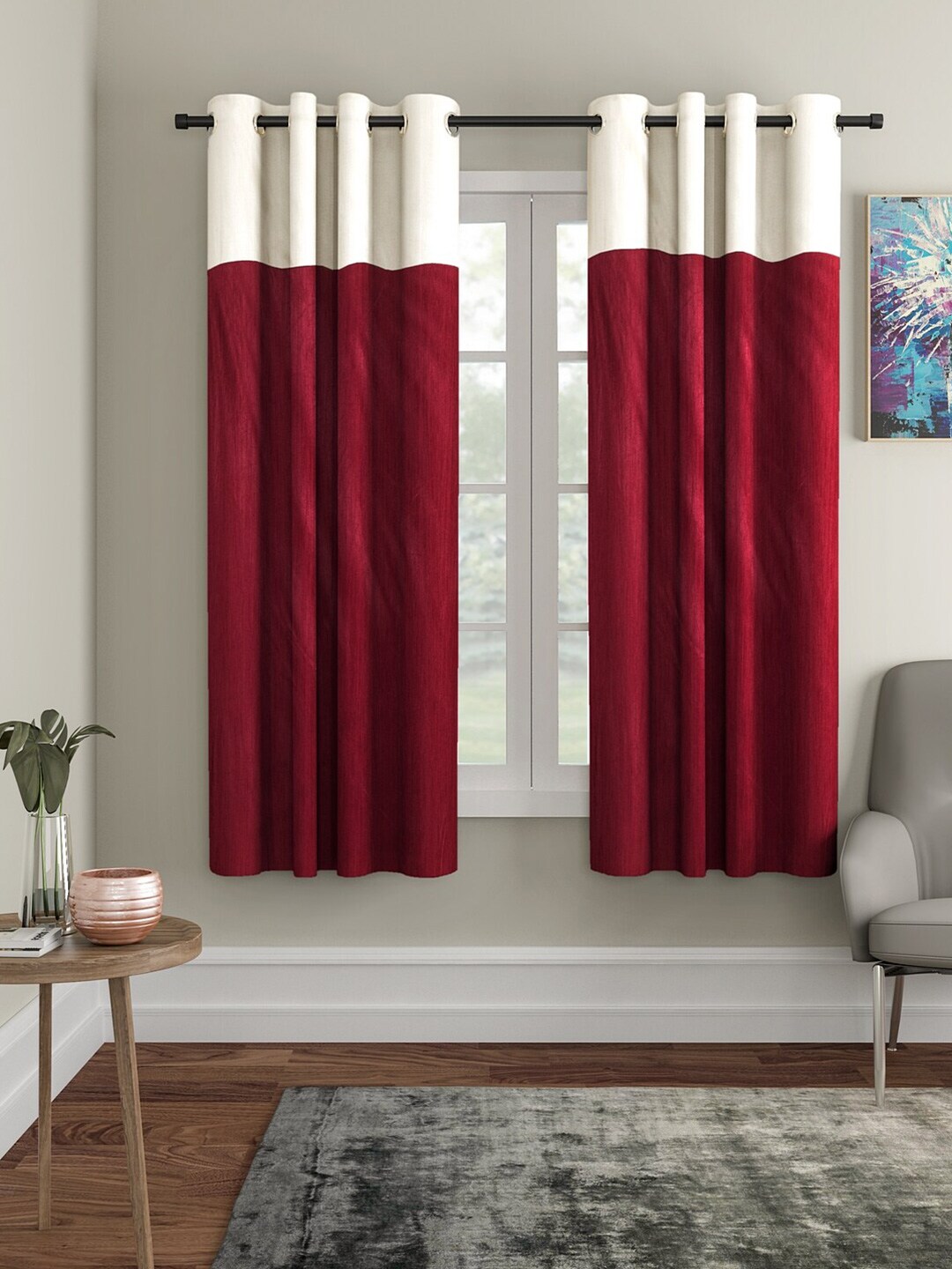 Home Sizzler Maroon & White Set of 2 Window Curtain Price in India