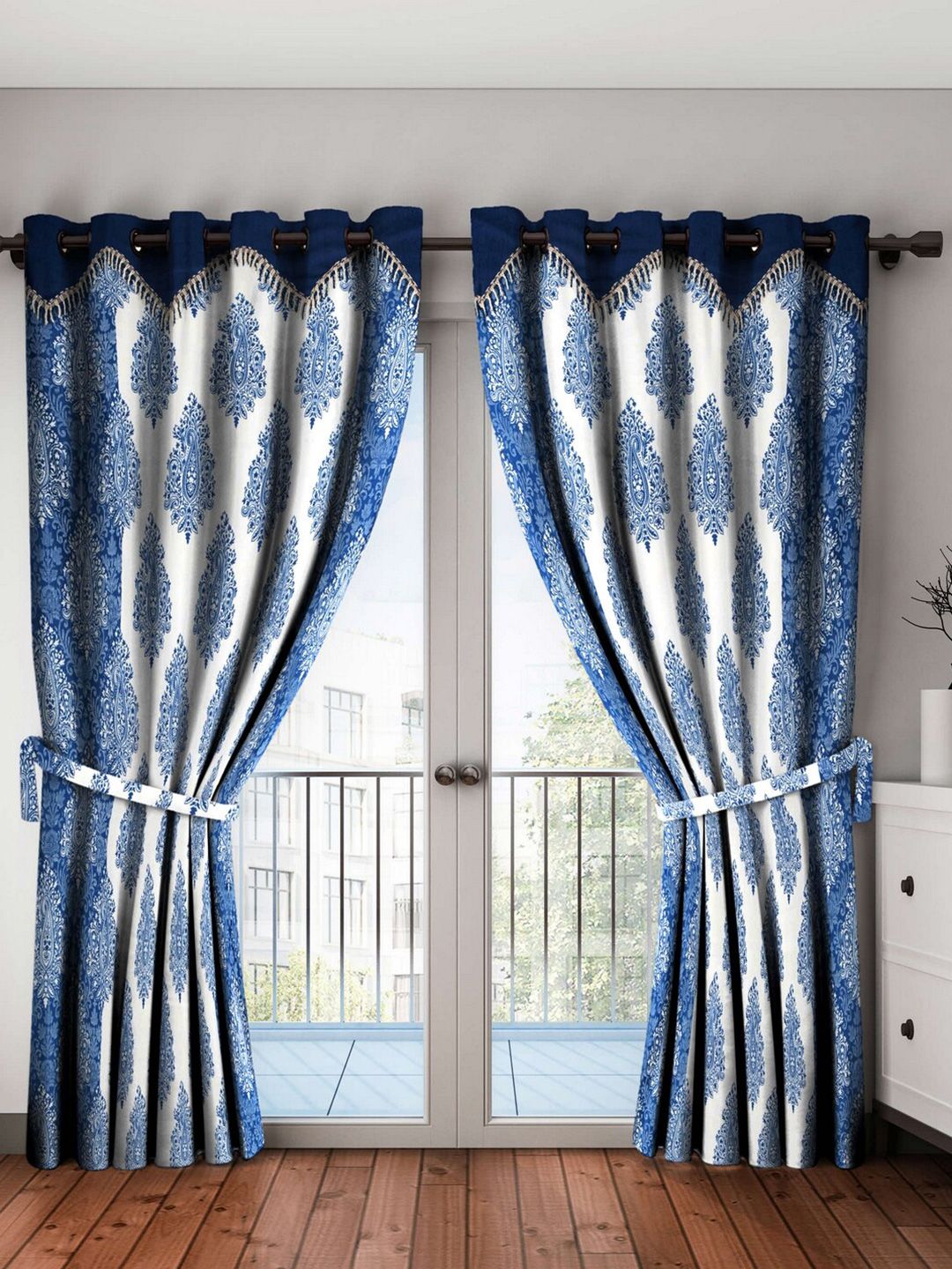 Home Sizzler Blue & White Set of 2 Ethnic Motifs Door Curtain Price in India