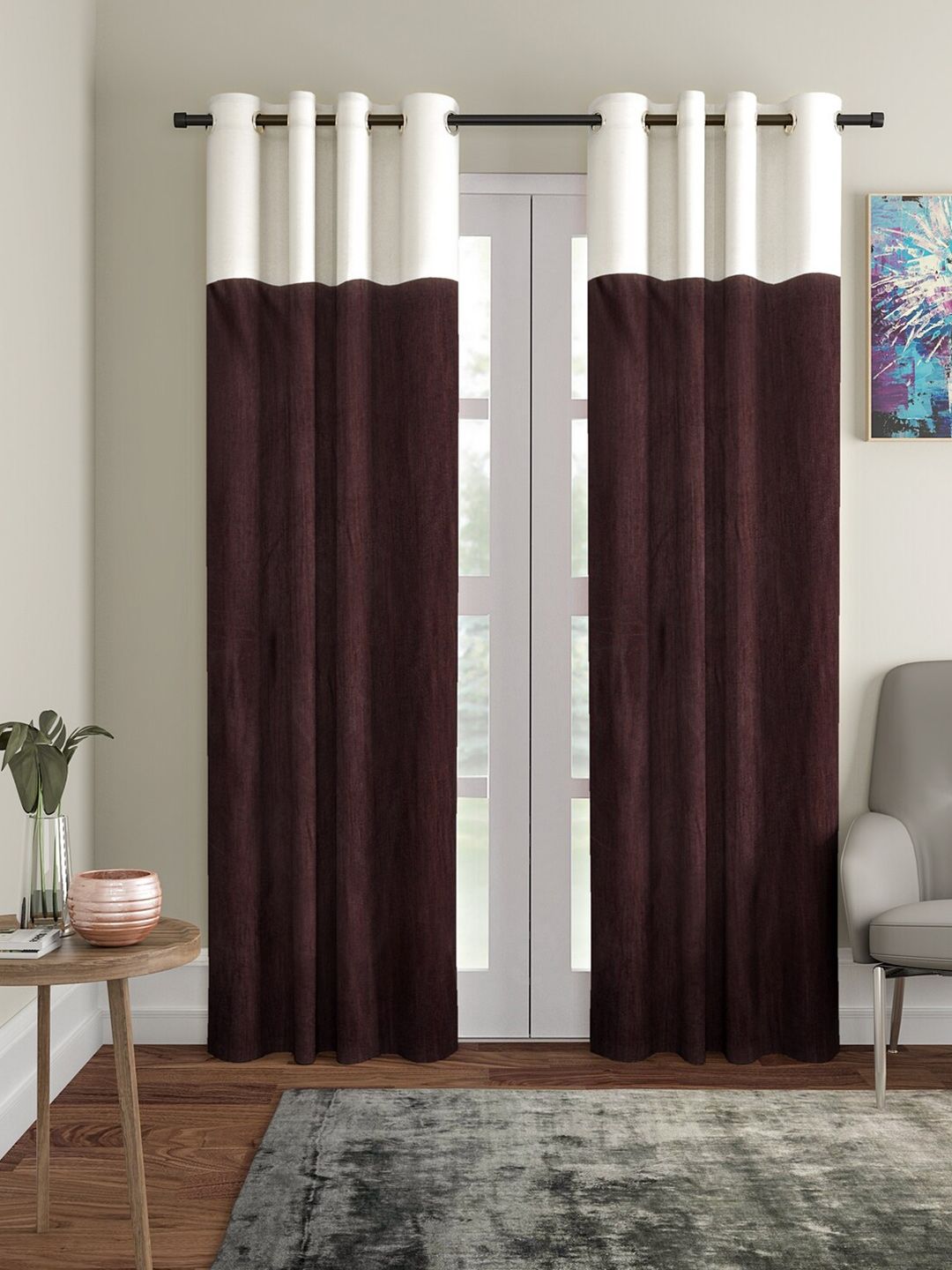Home Sizzler Brown & White Set of 2 Door Curtain Price in India