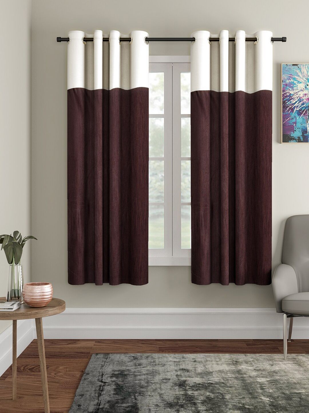 Home Sizzler Brown & White Set of 2 Window Curtain Price in India