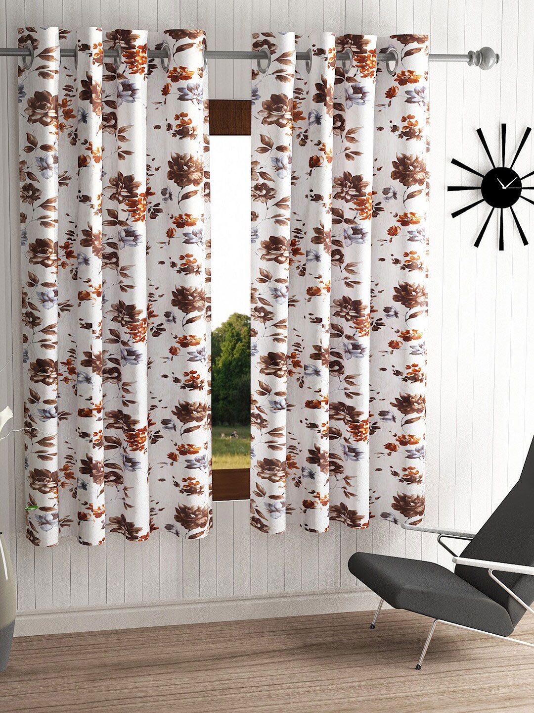 Home Sizzler Brown & Grey Set of 2 Floral Window Curtain Price in India
