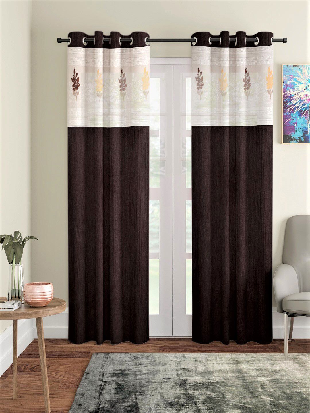 Home Sizzler Brown & White Set of 2 Long Door Curtain Price in India
