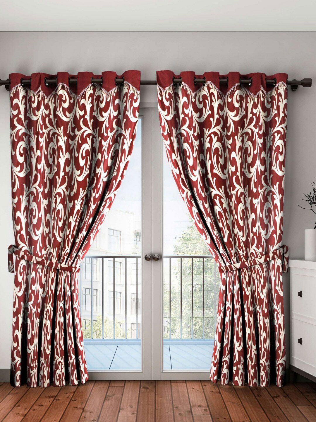 Home Sizzler Home Sizzler Maroon & Cream-Coloured Set of 2 Ethnic Motifs Door Curtain