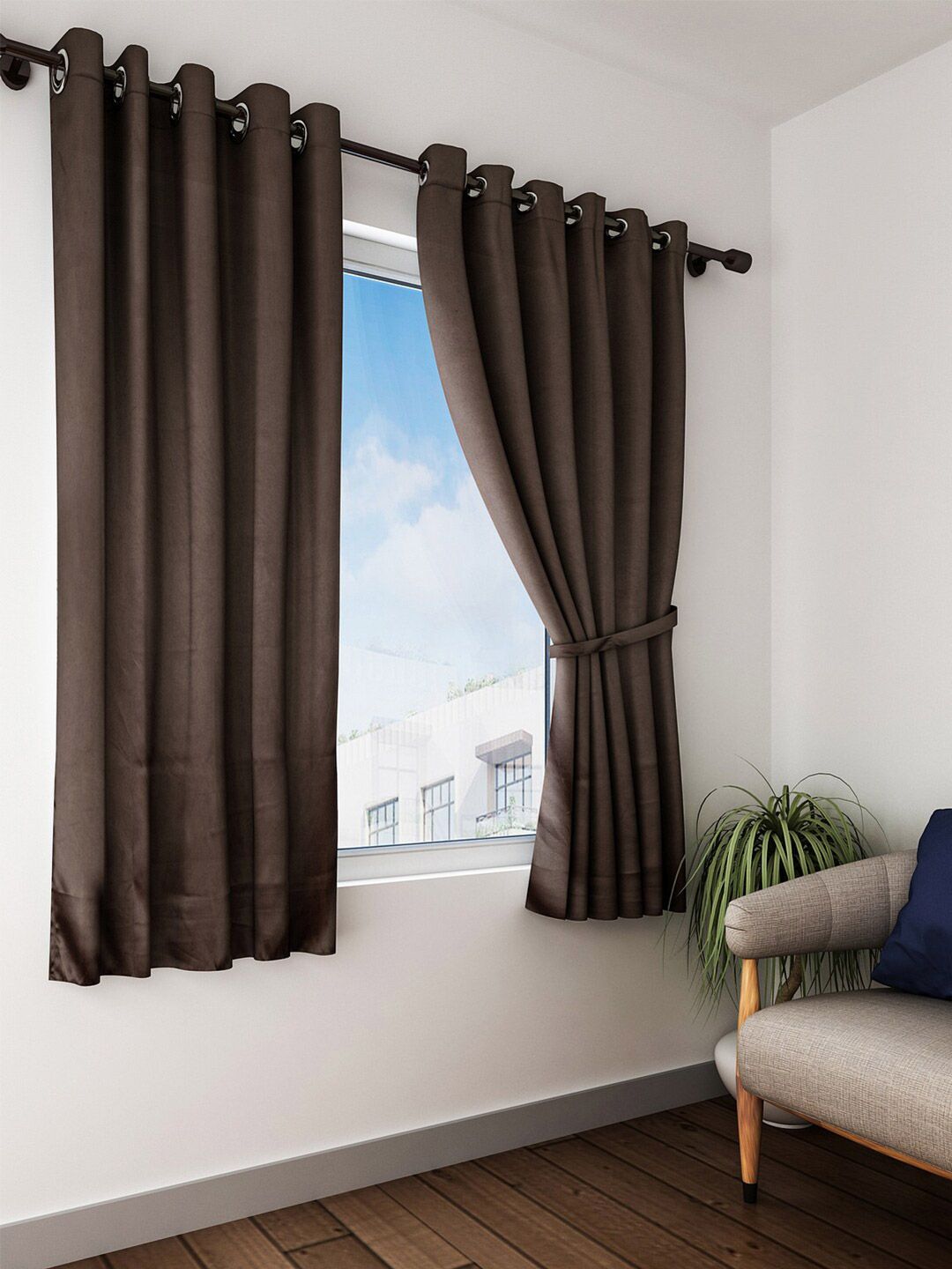 Home Sizzler Brown Set of 2 Black Out Window Curtain Price in India
