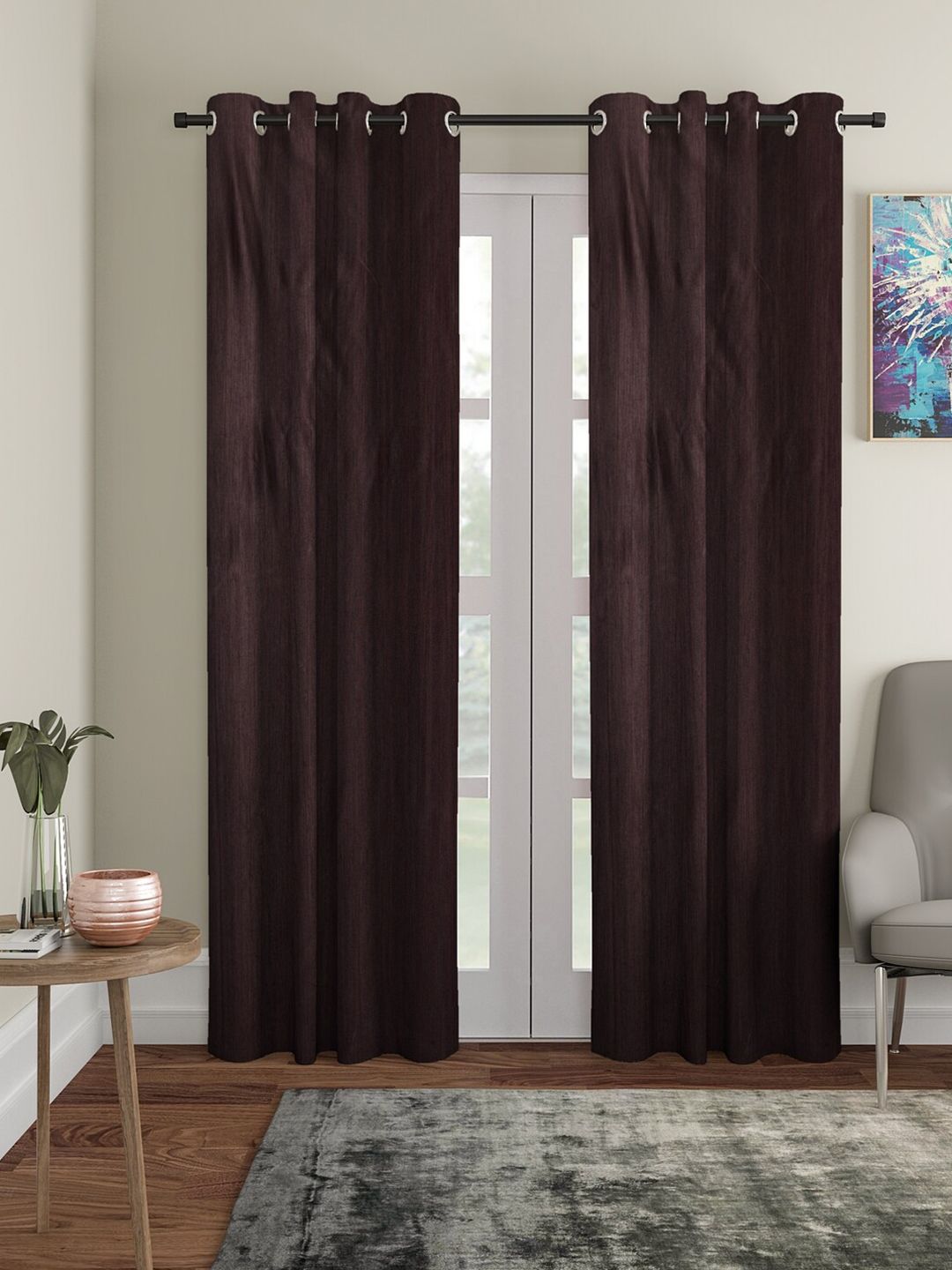 Home Sizzler Brown Set of 2 2 Pieces Eyelet Polyester Semi Transparent Door Curtains Price in India