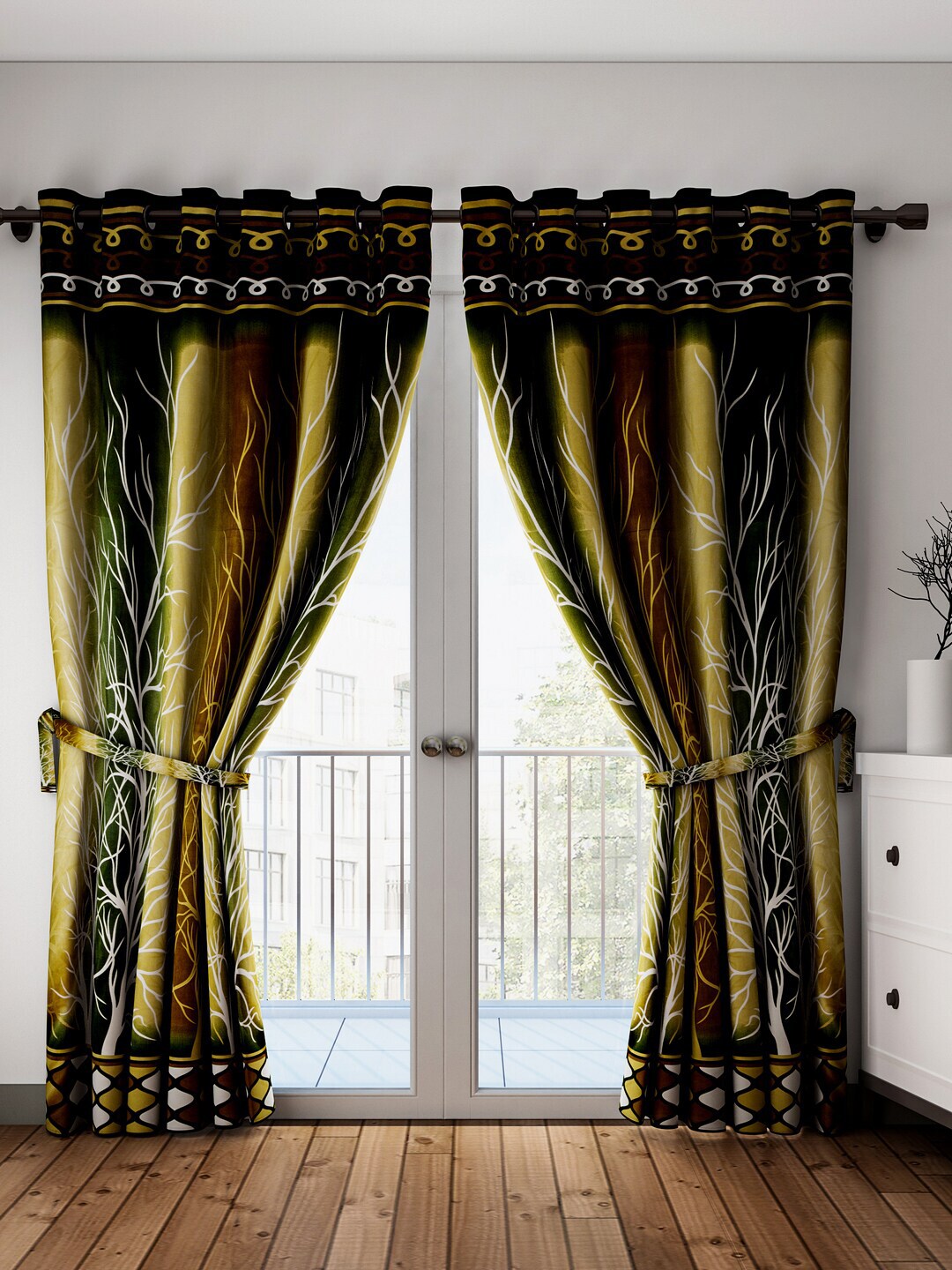 Home Sizzler Green & Gold-Toned Set of 2 Ethnic Motifs Long Door Curtain Price in India