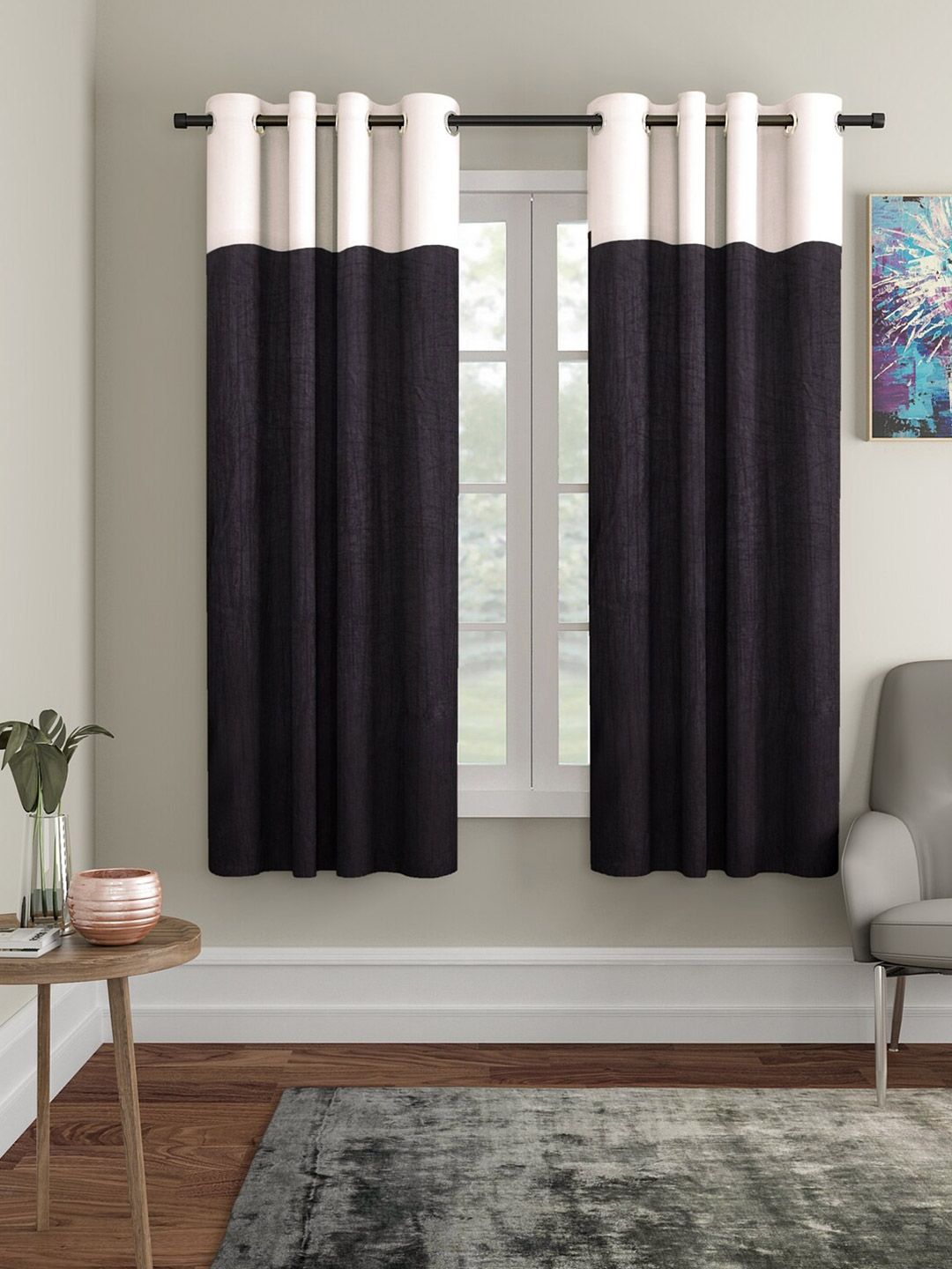 Home Sizzler Black & Off White Set of 2 Window Curtain Price in India