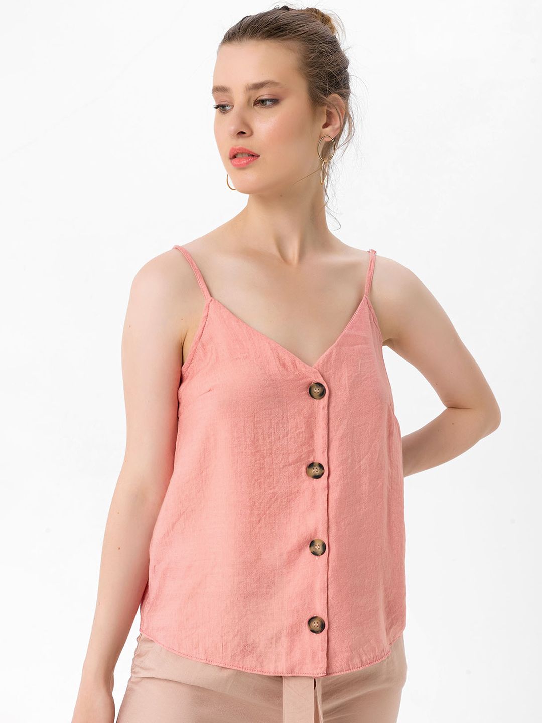 bebe PLUS Dusty Pink Solid A-Line Top Price in India