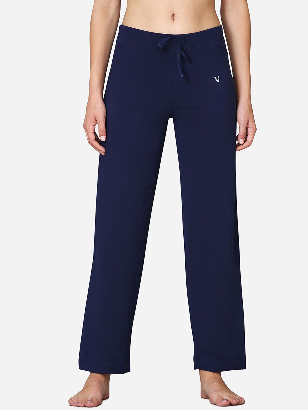 VStar Women Deep Blue Solid Cotton Lounge Pants With Drawstring Price in India