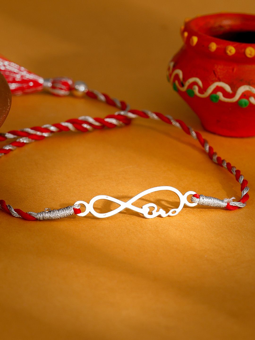 GIVA 925 Sterling Silver Infinity Rakhi with Roli Chawal