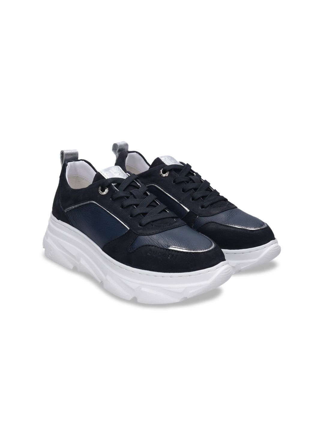 Bugatti Women Blue Colourblocked Leather Sneakers Price in India