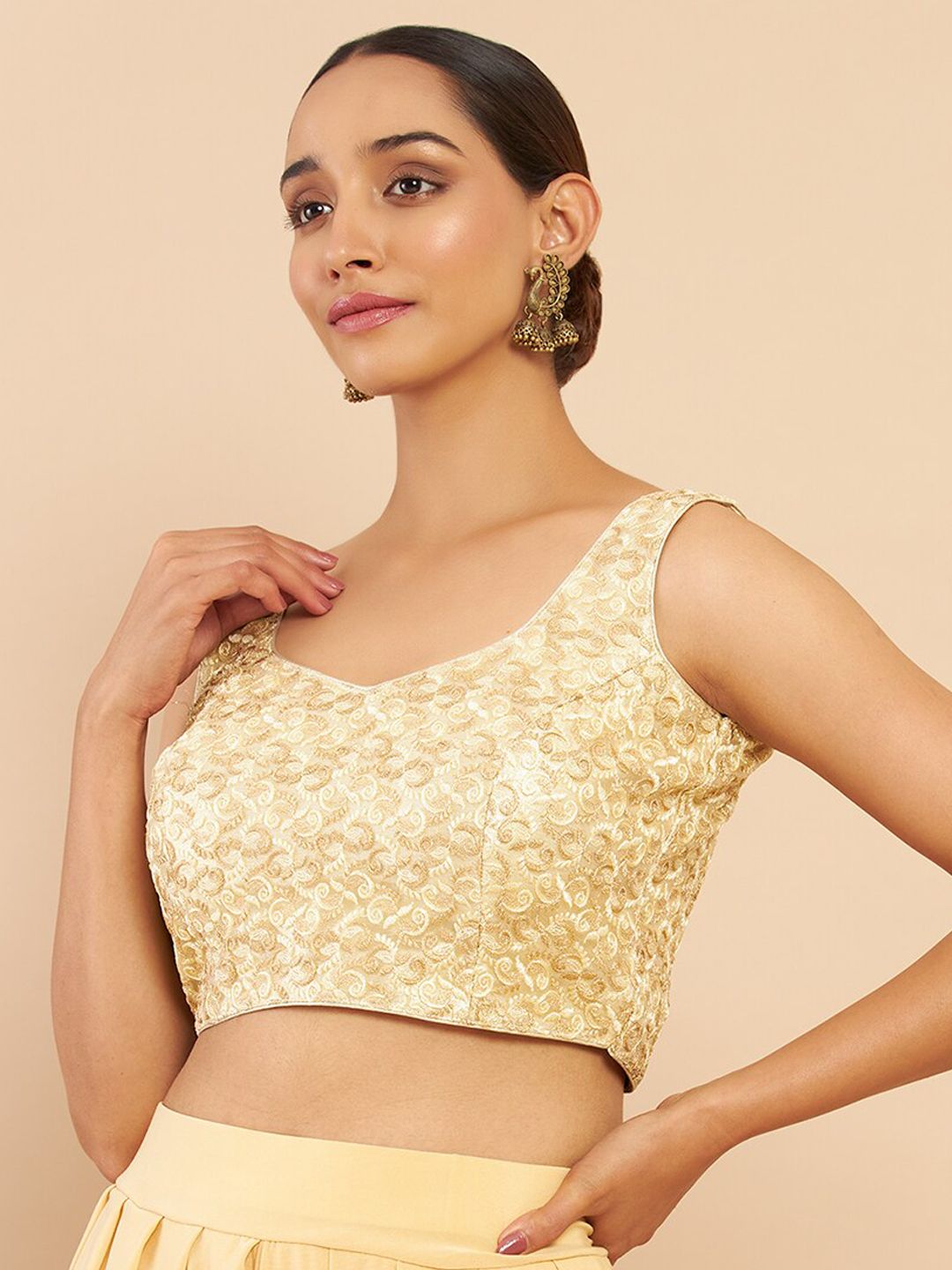 Soch Women Gold-Colored Embroidered Saree Blouse Price in India