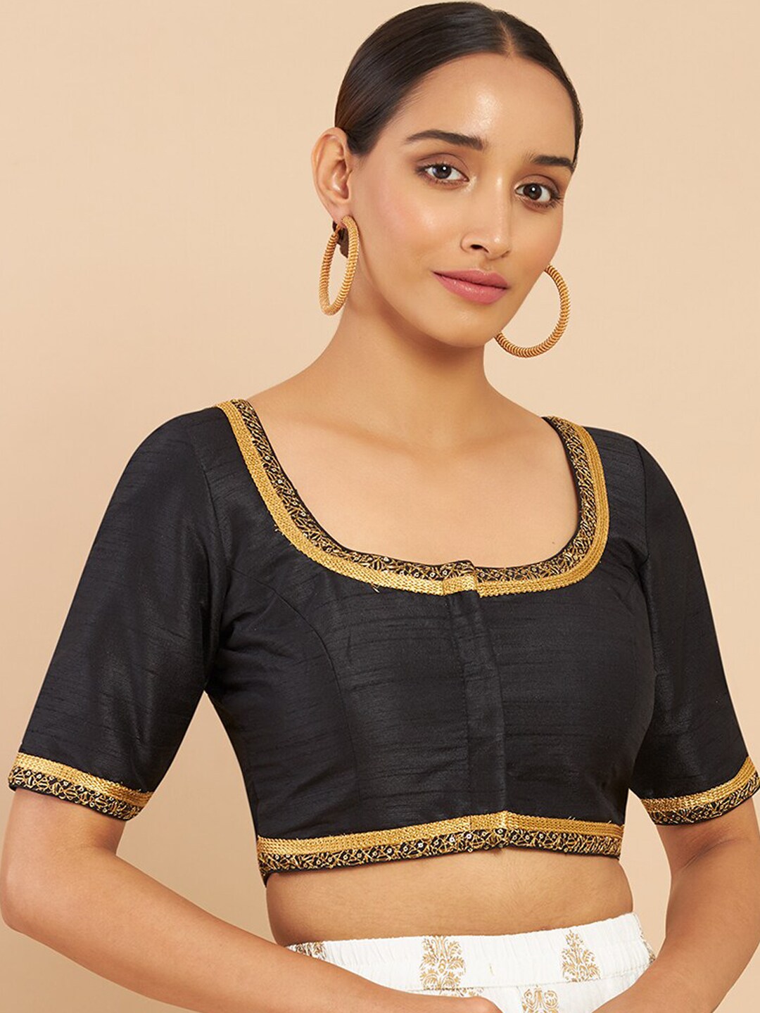 Soch Women Black & Gold Solid Saree Blouse With Zari & Sequins Price in India