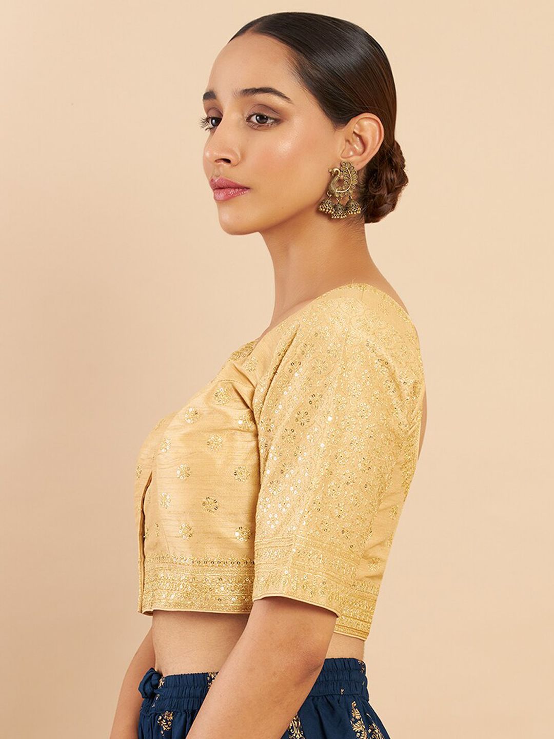 Soch Golden Embroidered Saree Blouse Price in India
