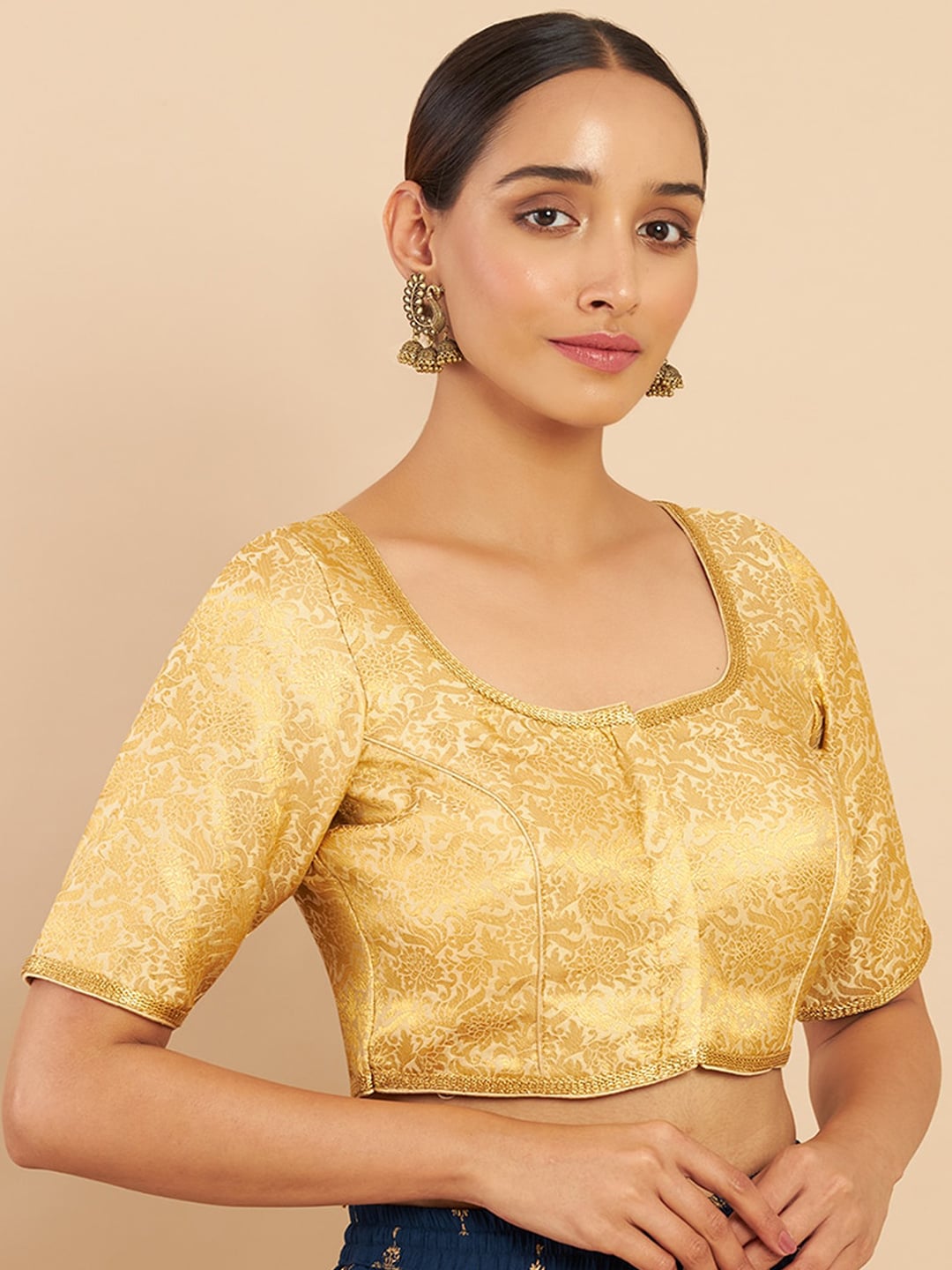 Soch Women Golden  Printed Saree Blouse Price in India