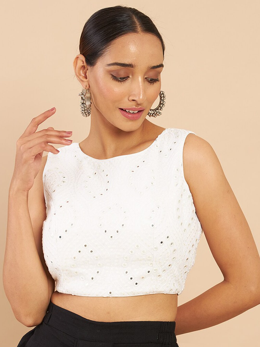 Soch Women White Embroidered & Mirror Work Saree Blouse Price in India