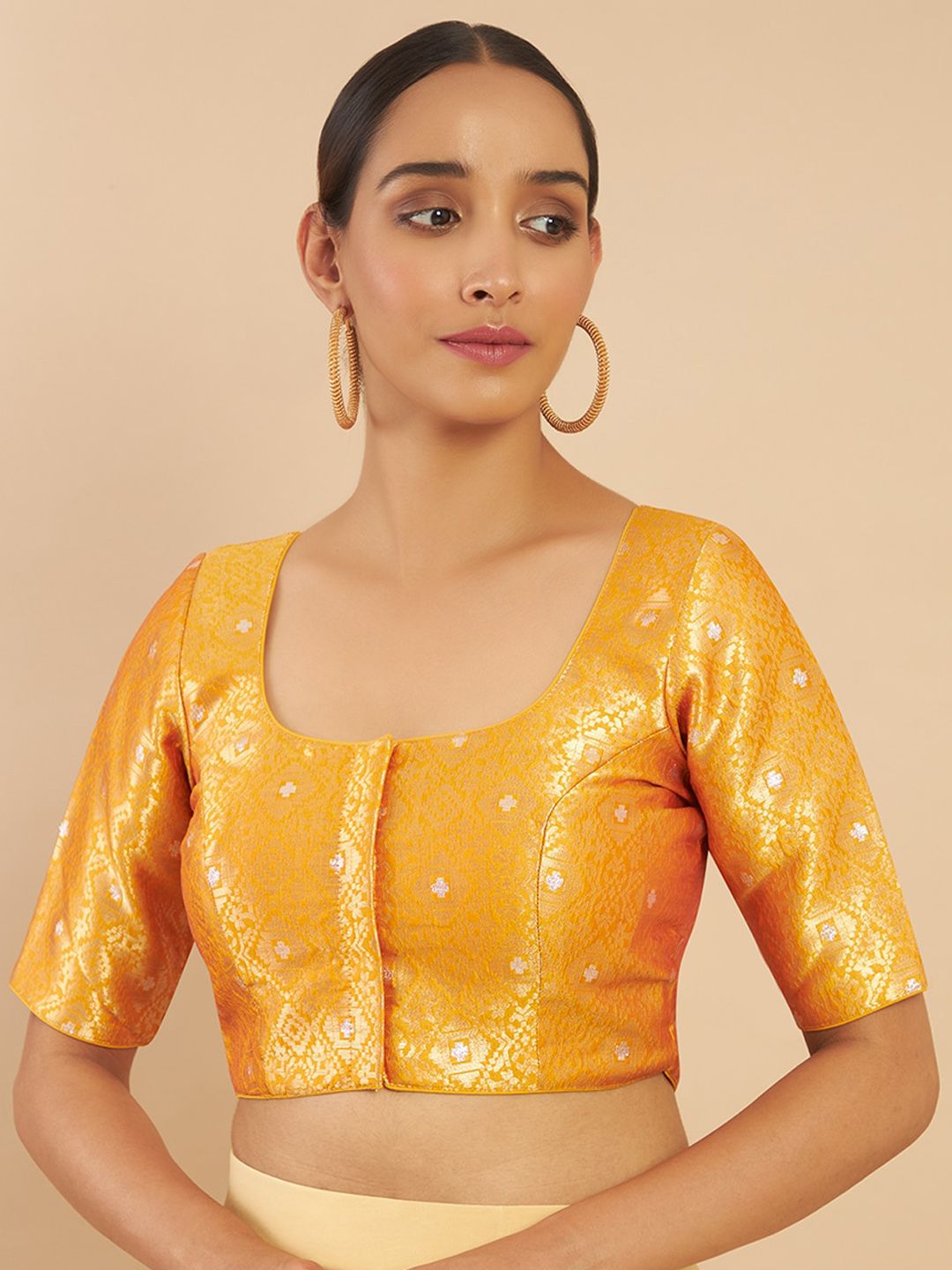 Soch Women Mustard Yellow Brocade Weaving Art Silk Saree Blouse Price in India