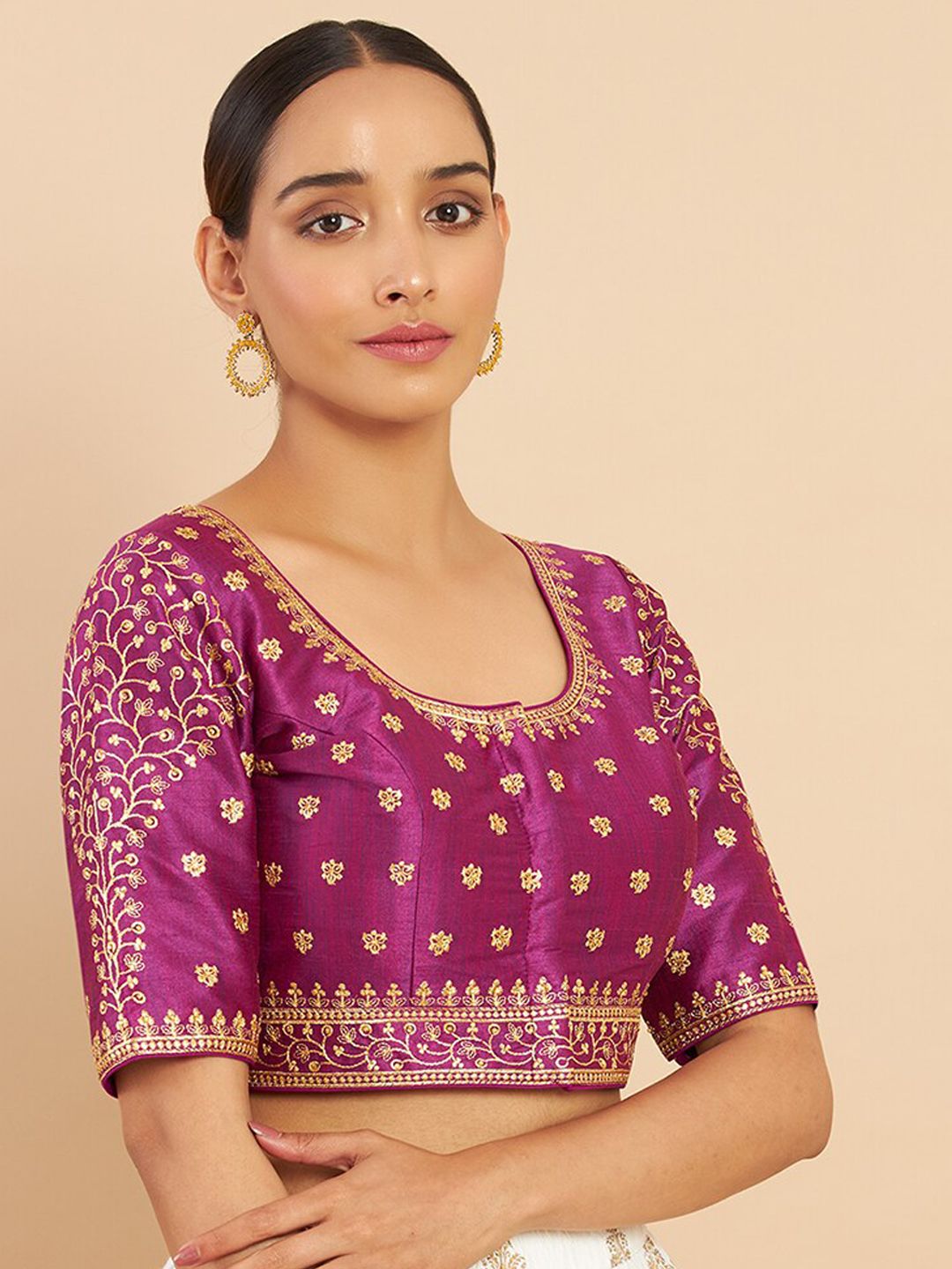 Soch Women Purple Embroidered Art Silk Blouse Price in India
