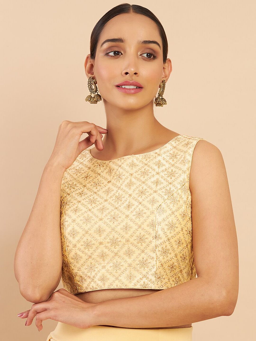 Soch Women Gold-Toned Embroidered Art Silk Saree Blouse Price in India