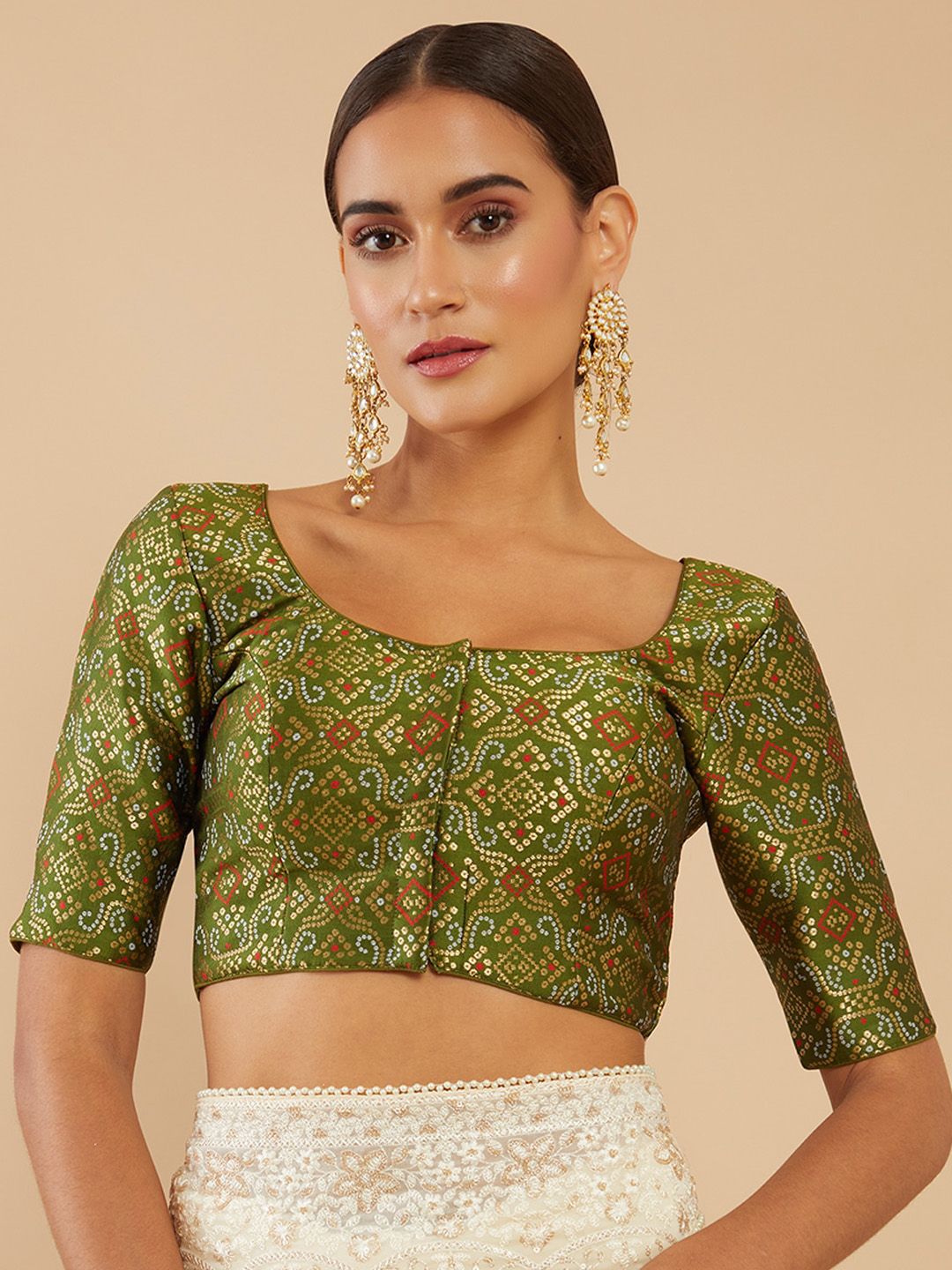 Soch Women Green Woven-Design Brocade Readymade Saree Blouse Price in India