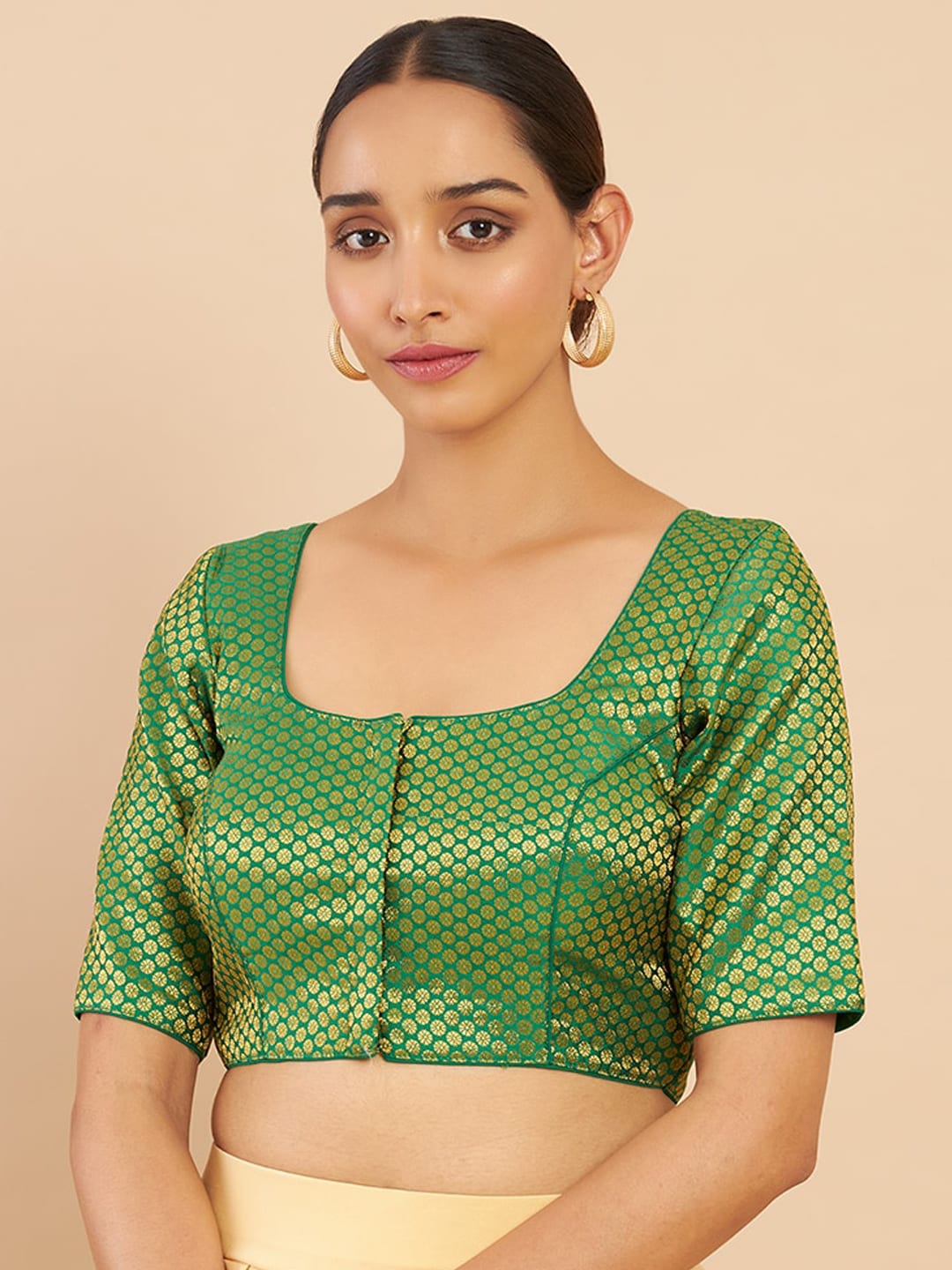 Soch Women Green Woven-Design Art Silk Brocade Blouse Price in India