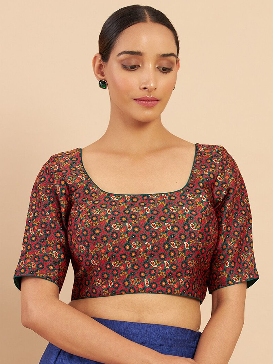 Soch Orange & Yellow Embroidered Art Silk Saree Blouse Price in India