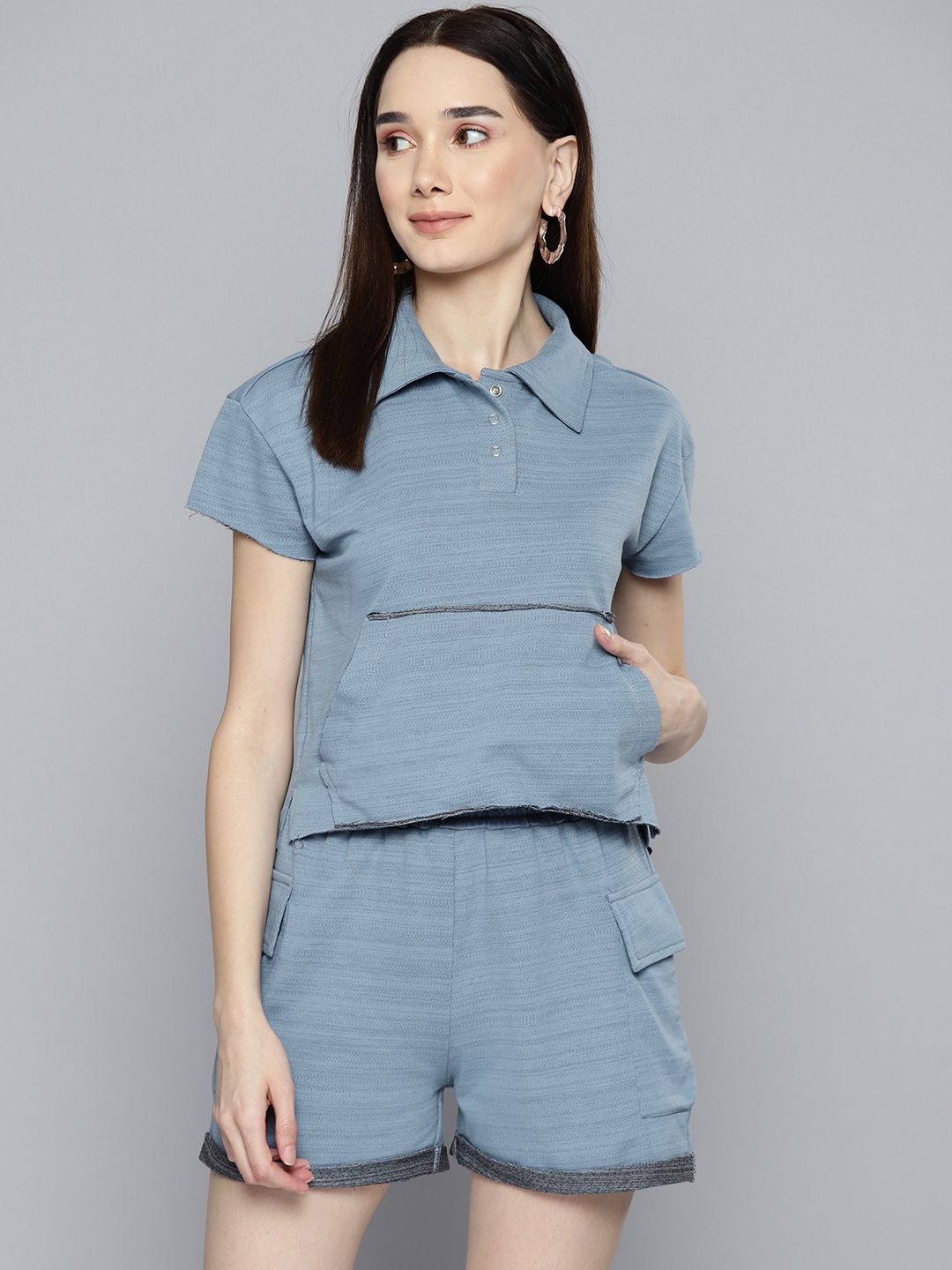 VividArtsy Women Blue Solid T-Shirts & Shorts Set