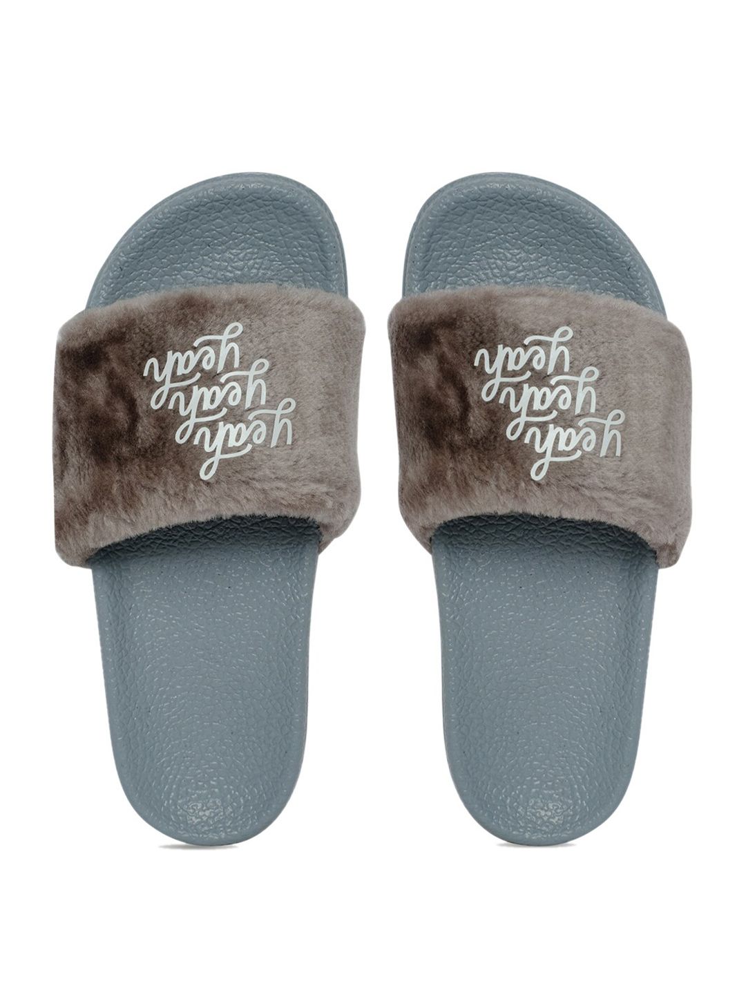 AMACLASS Women Brown & Grey Printed Sliders Price in India