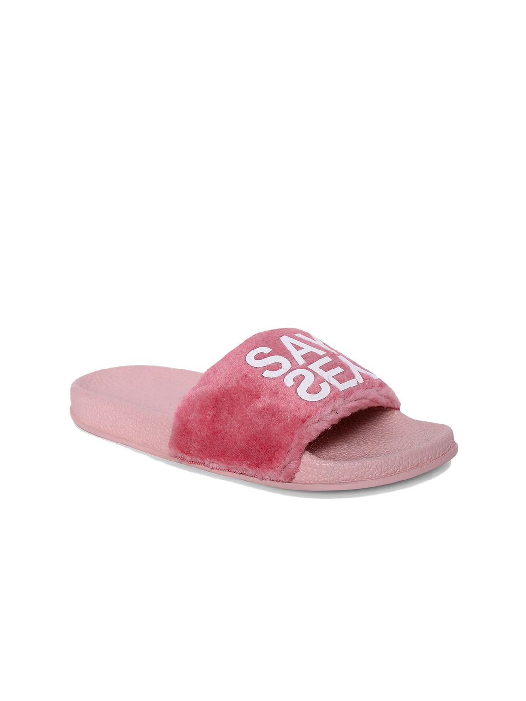 AMACLASS Women Pink & White Embellished Sliders Price in India