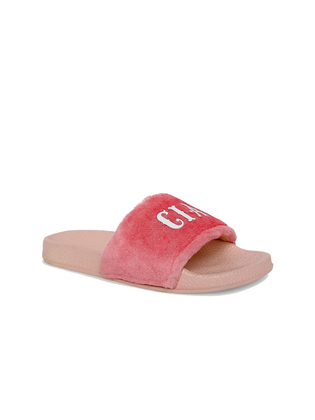 AMACLASS Women Pink & White Embellished Sliders Price in India