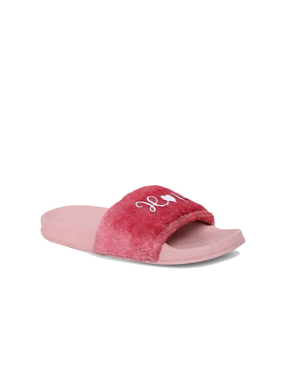 AMACLASS Women Pink & White Embellished Sliders Price in India