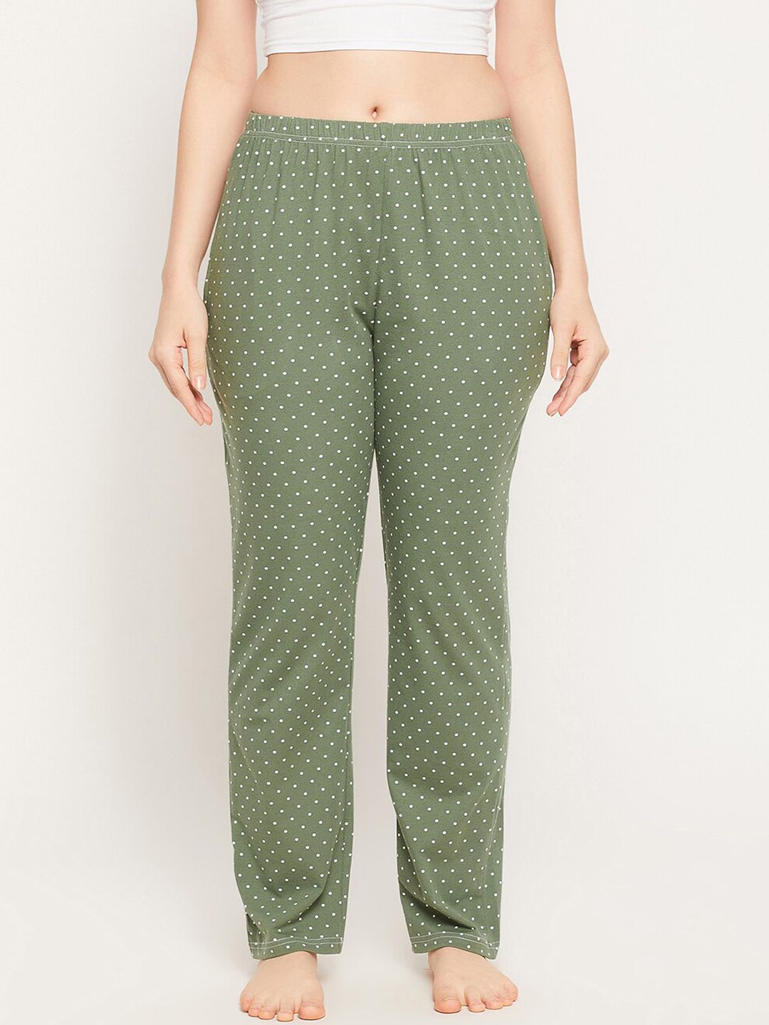 Clovia Women Green Polka Dot Printed Cotton Lounge Pants Price in India