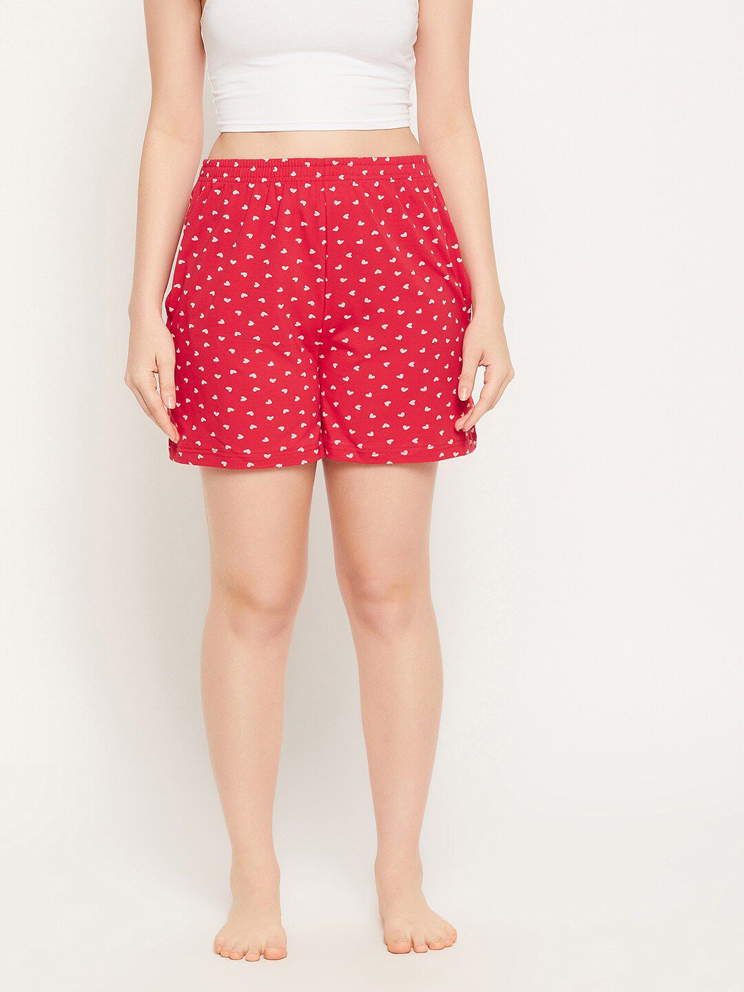 Clovia Women cotton  Red & White Printed boxer Lounge Shorts Price in India