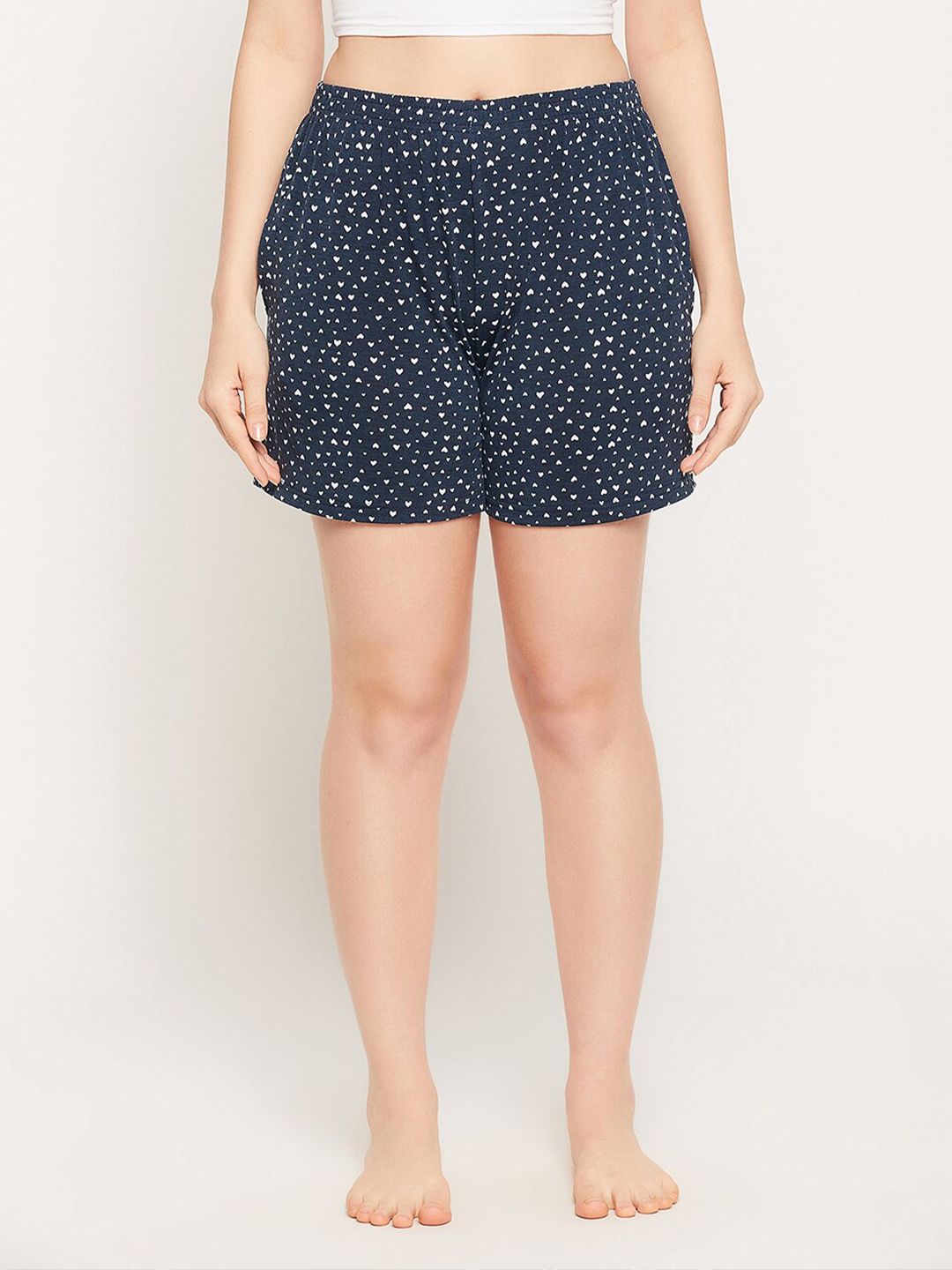 Clovia Women Navy Blue & White Printed Pure Cotton Lounge Shorts Price in India