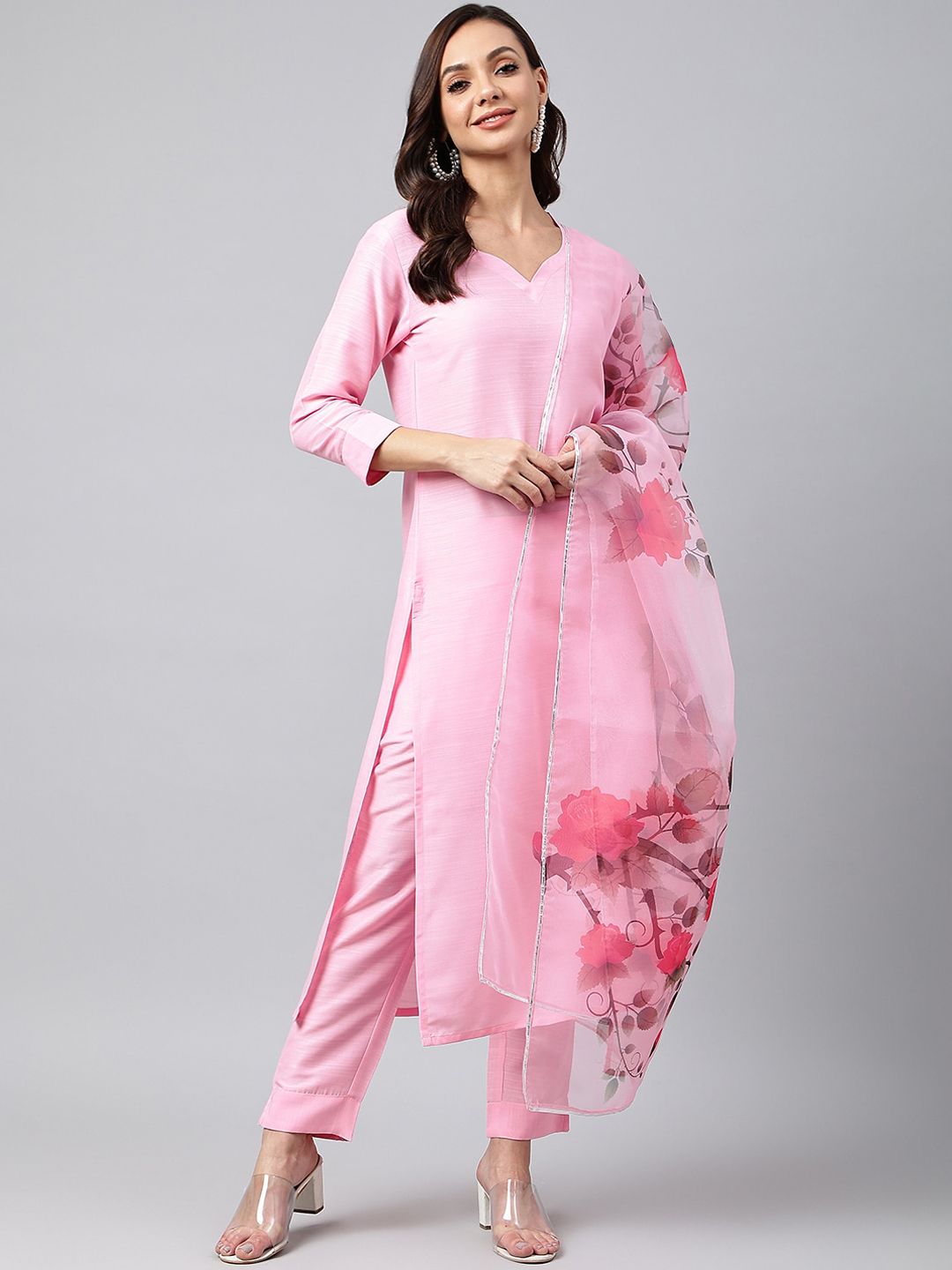 KALINI Women Pink Kurta with Trousers & With Dupatta Price in India