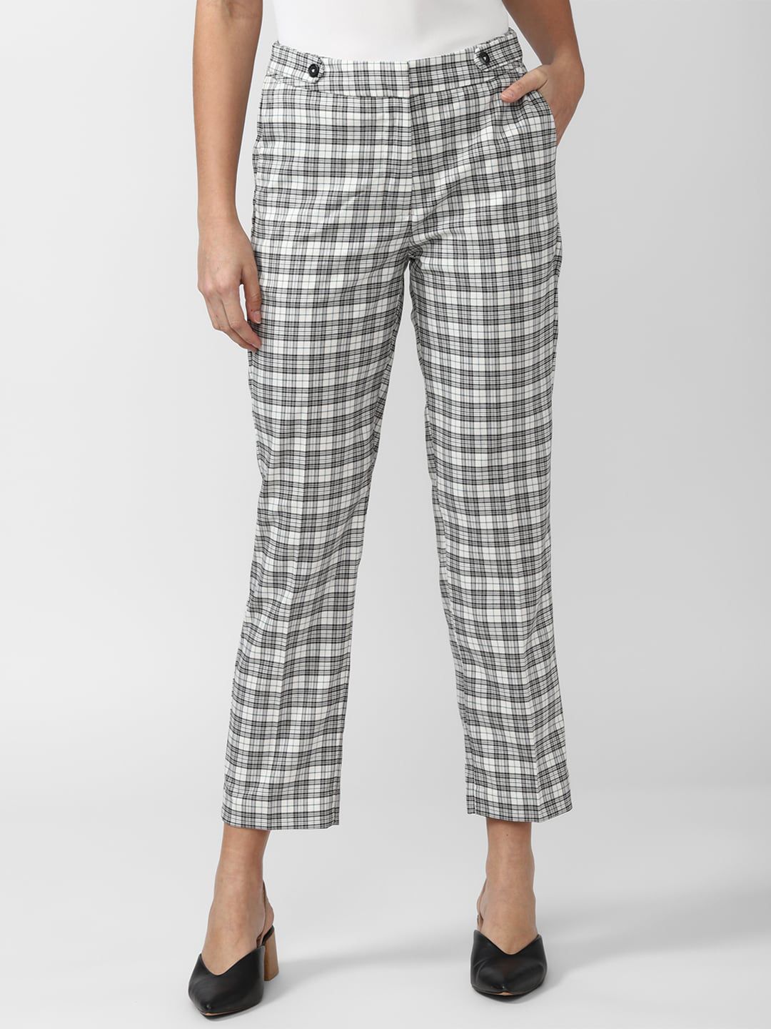 Van Heusen Woman Women Grey Checked Trousers Price in India