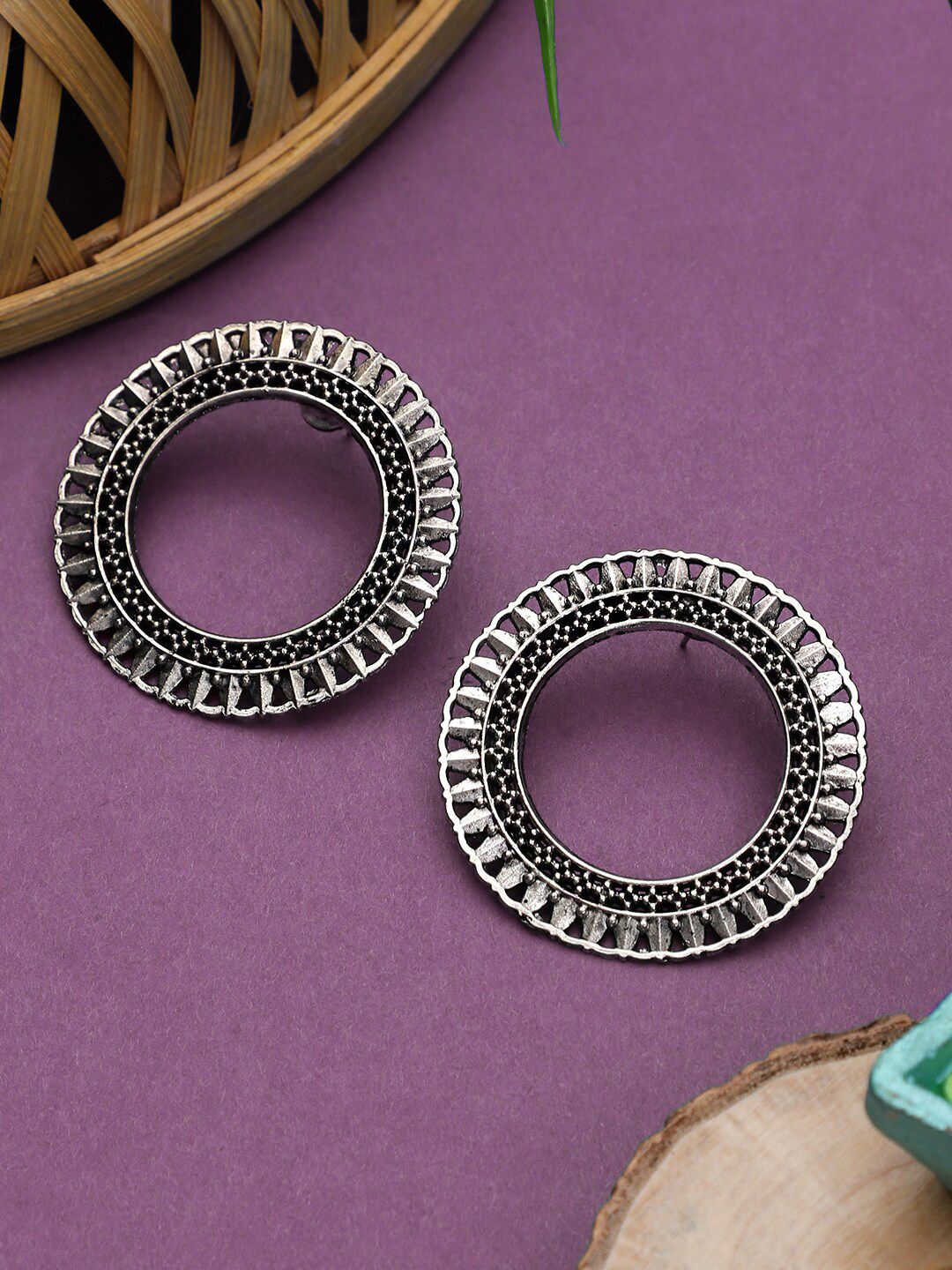 KACY Silver-Toned Circular Studs Earrings Price in India