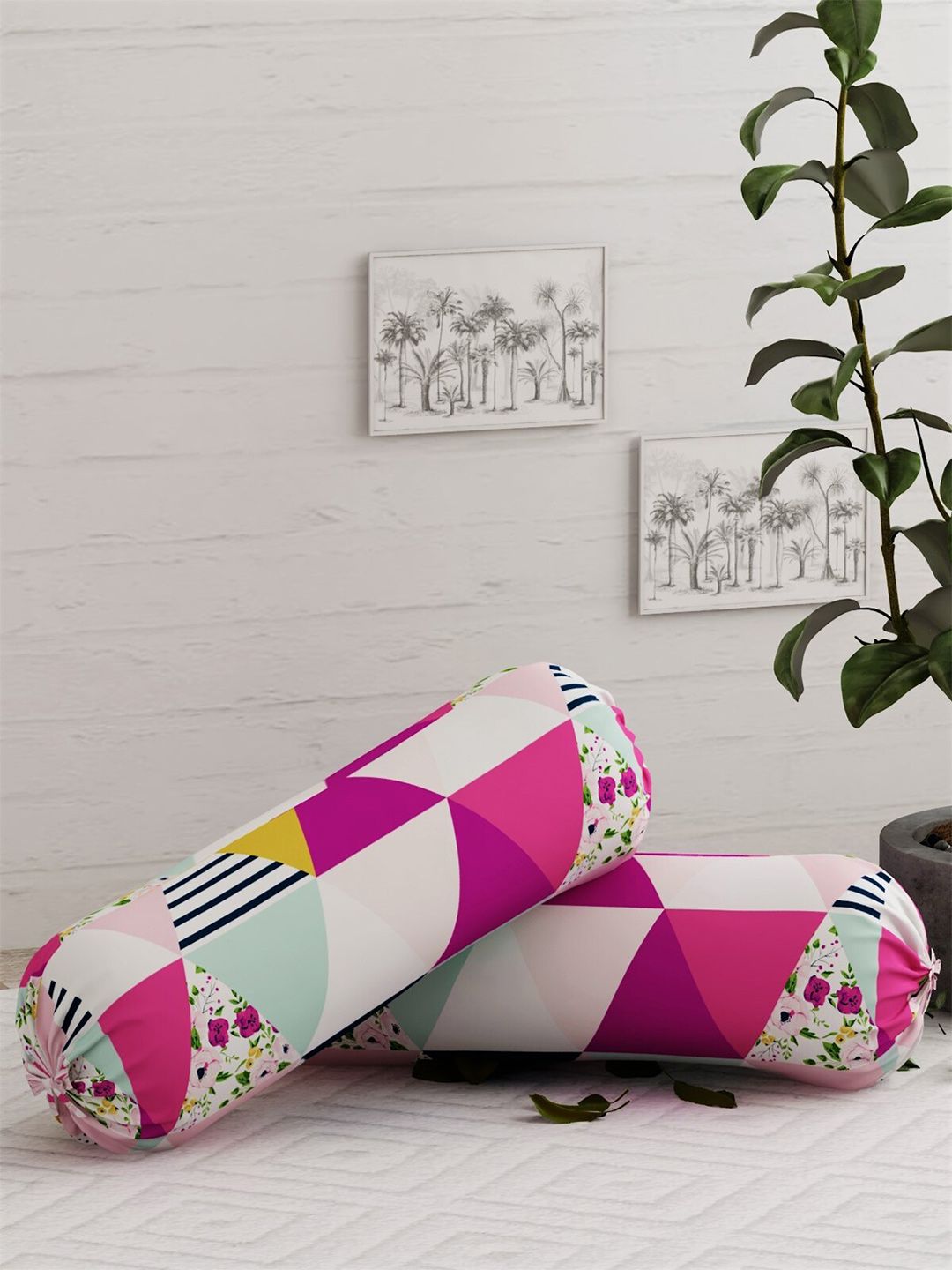 Salona Bichona Pink & White Set of 2 Rectangle Cushion Covers Price in India