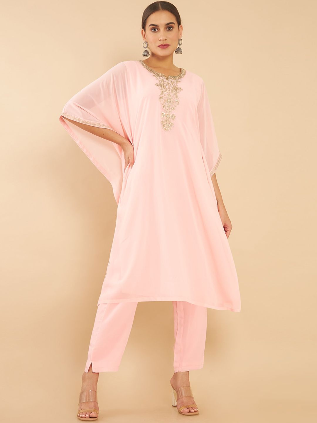 Soch Women Pink Layered Kurti with Trousers Price in India