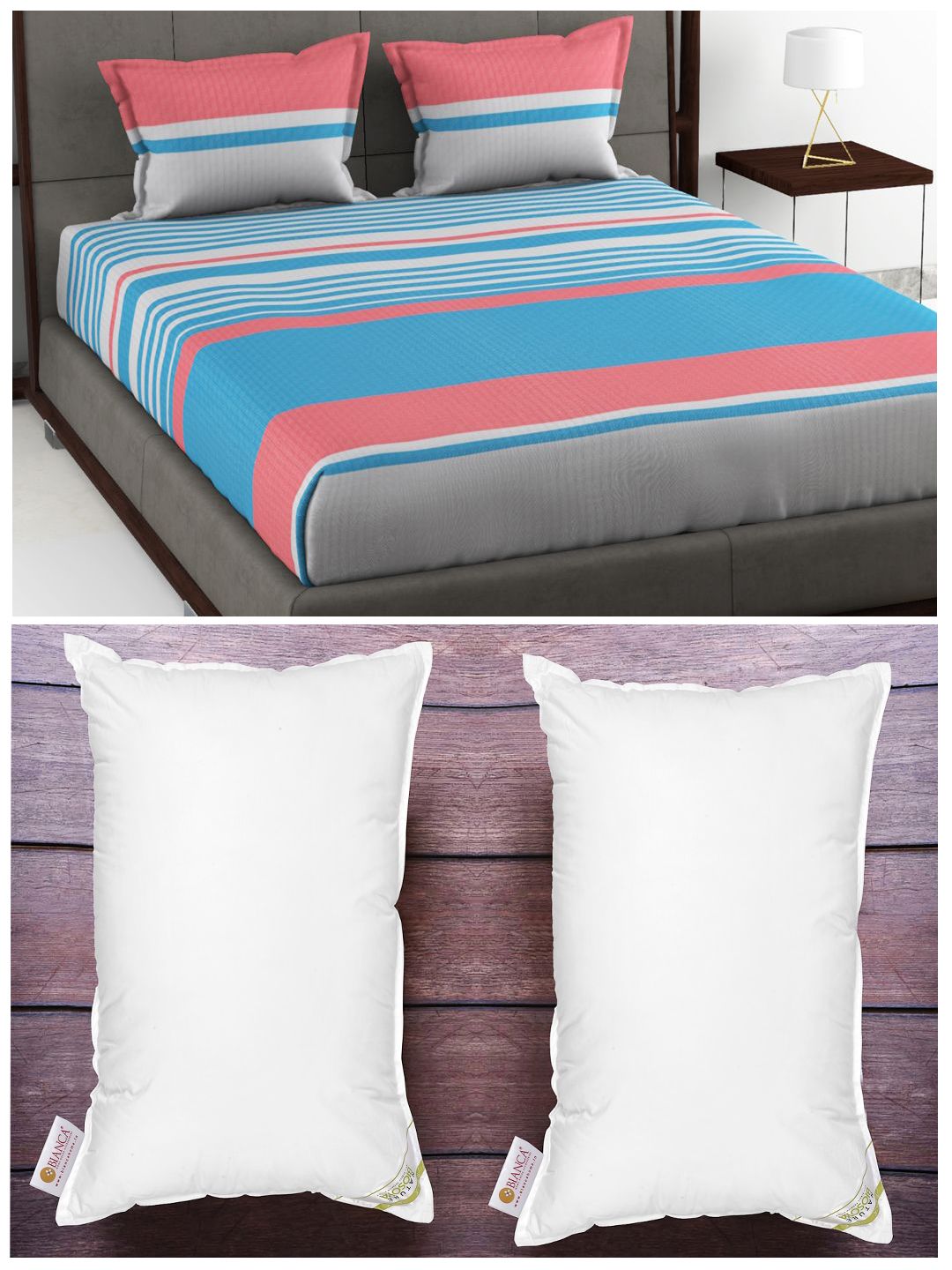 BIANCA Set Of 180Tc King-Size Double Bedsheet With 2 Pillow Cover & 2 Anti Stress Pillows Price in India