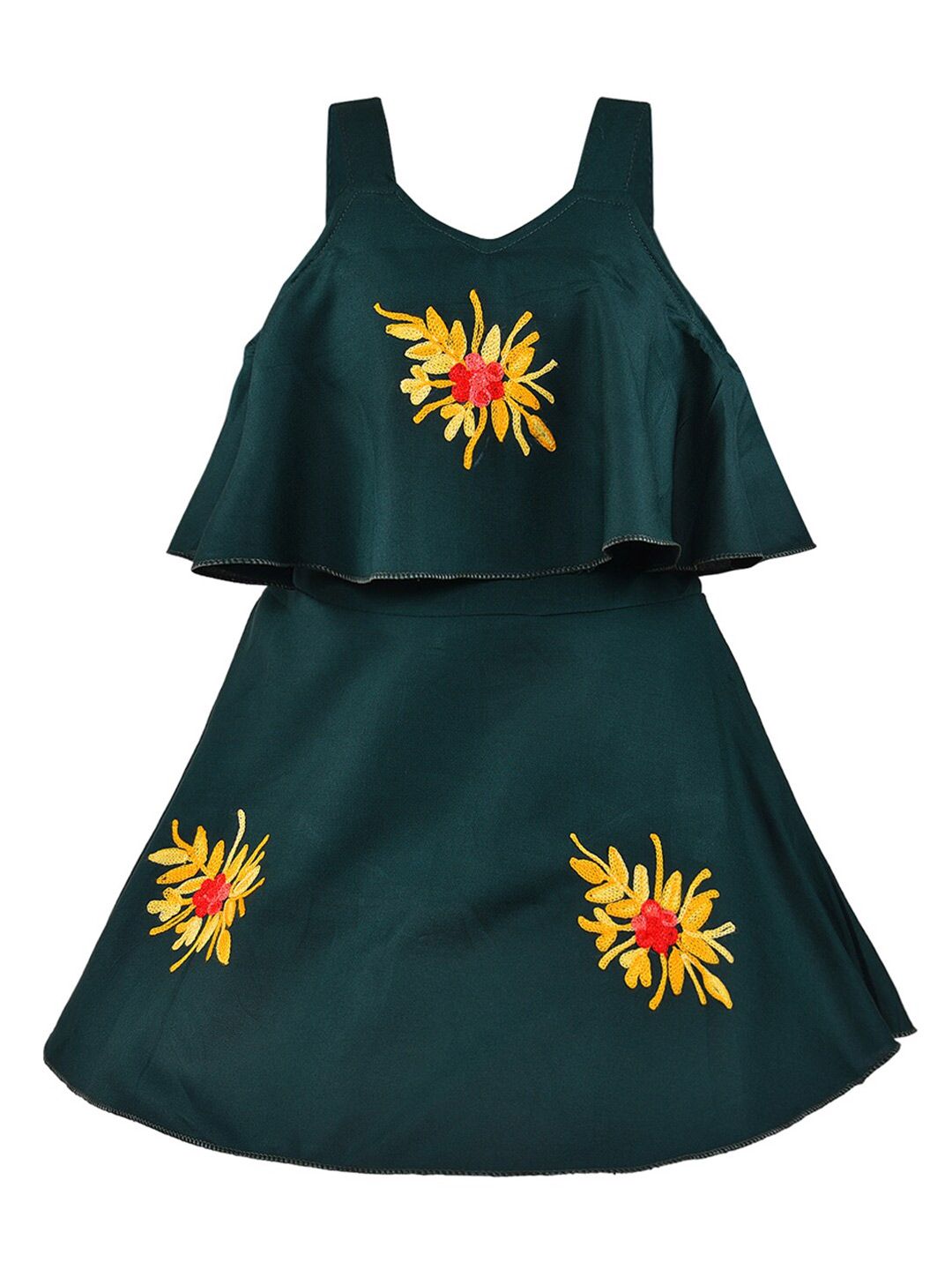Wish Karo Girls Green Floral A-Line Mini Dress