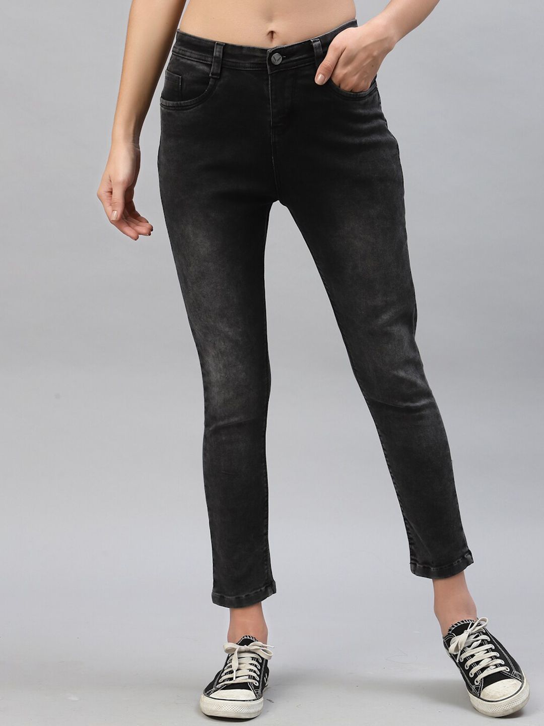 KASSUALLY Women Black Skinny Fit Light Fade Stretchable Jeans Price in India