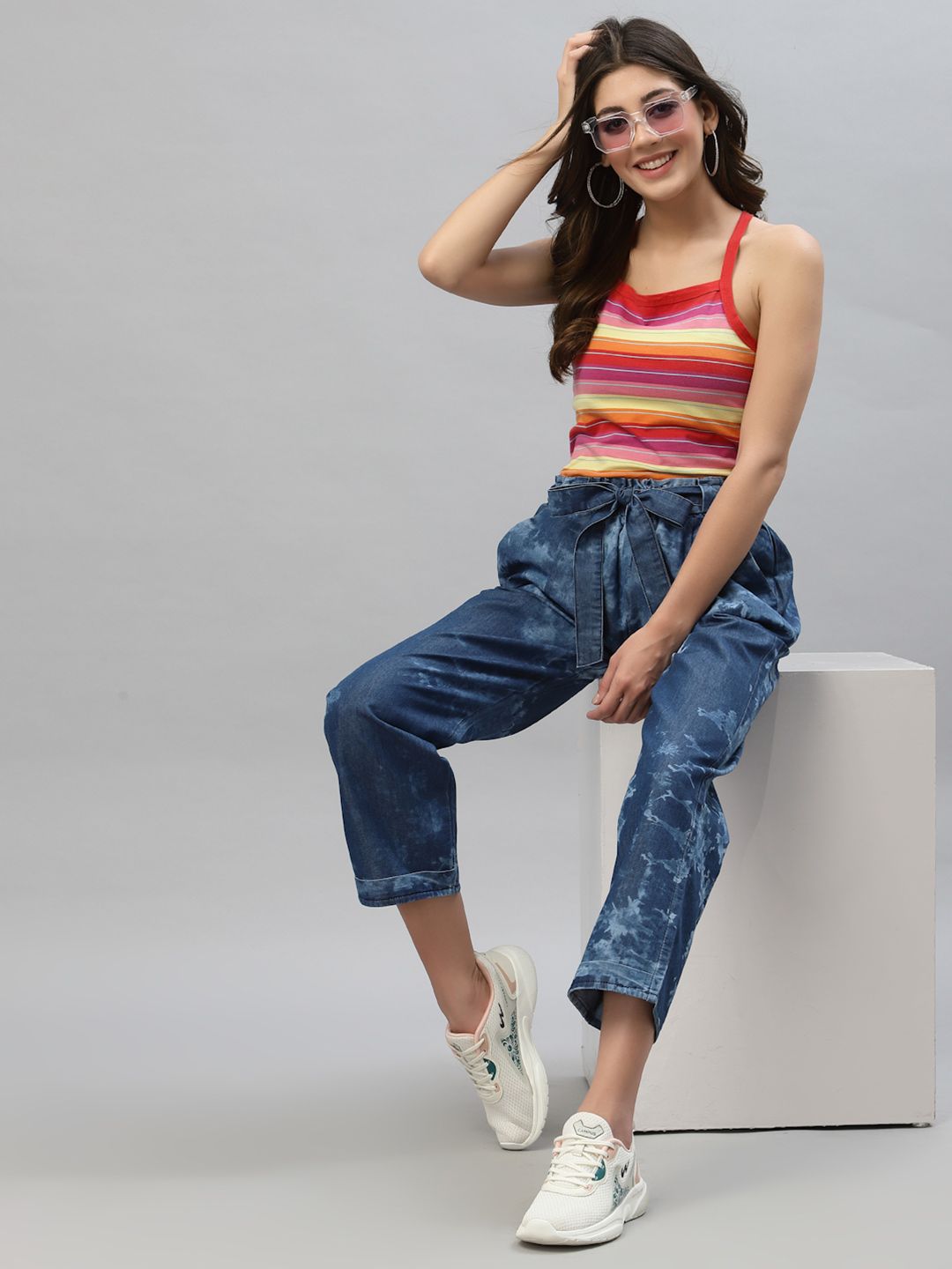 KASSUALLY Women Blue Straight Fit High-Rise Low Distress Jeans Price in India