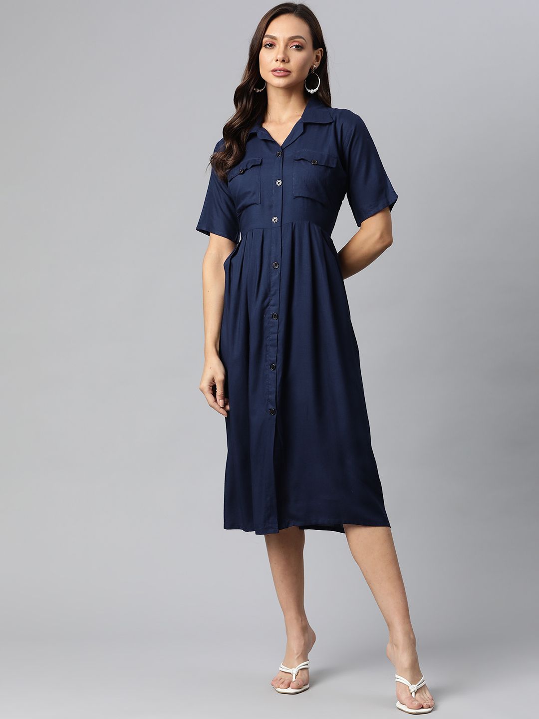 Fashion FRICKS Navy Blue A-Line Dress Price in India