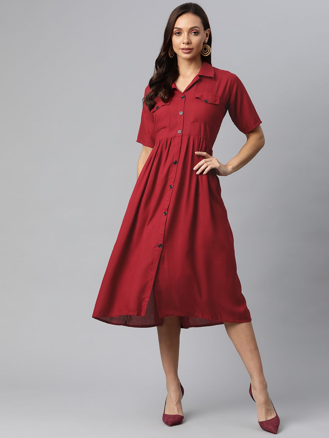 Fashion FRICKS Maroon A-line Dress Price in India